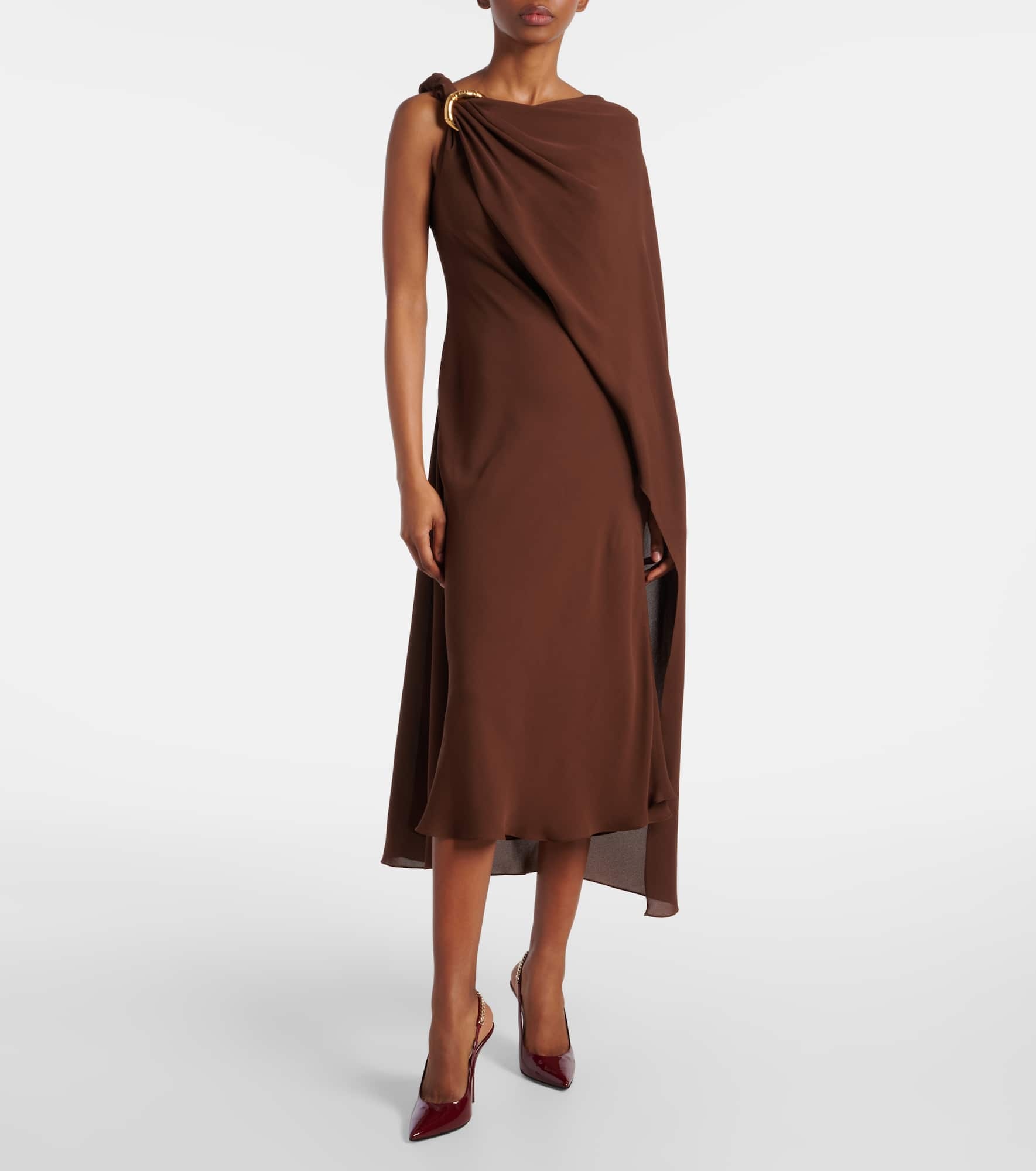 Draped open-back satin midi dress - 2