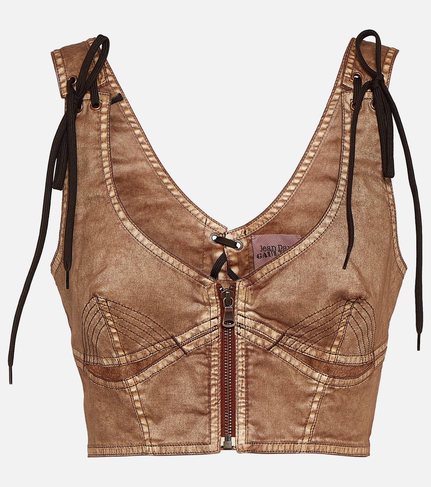 x KNWLS cropped denim corset top - 1