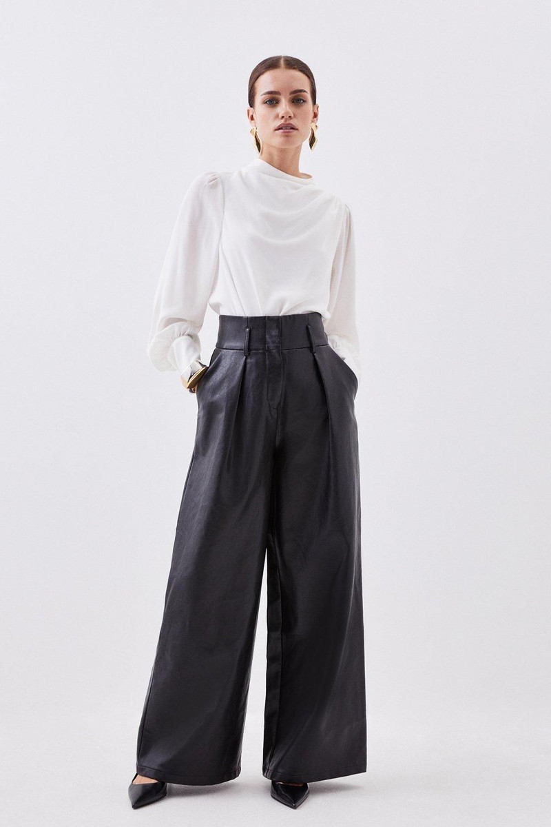 Petite Faux Leather High Waisted Wide Leg Trousers 1