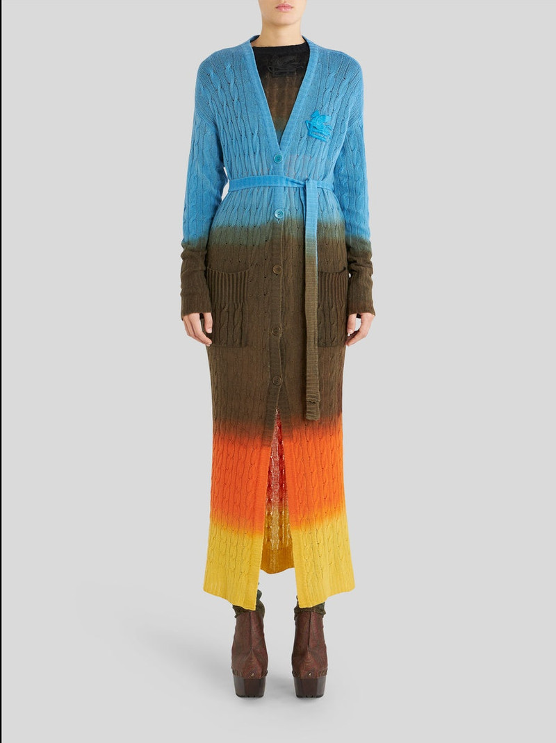 COLOUR SHADED LONG CABLE WOOL CARDIGAN 2