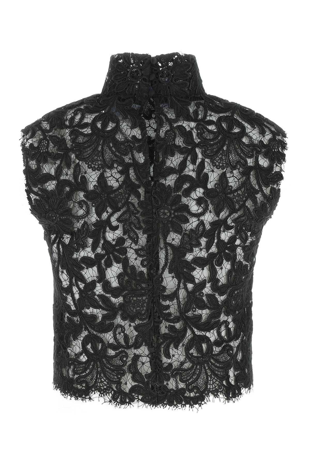 Saint Laurent Women Black Lace Top - 2