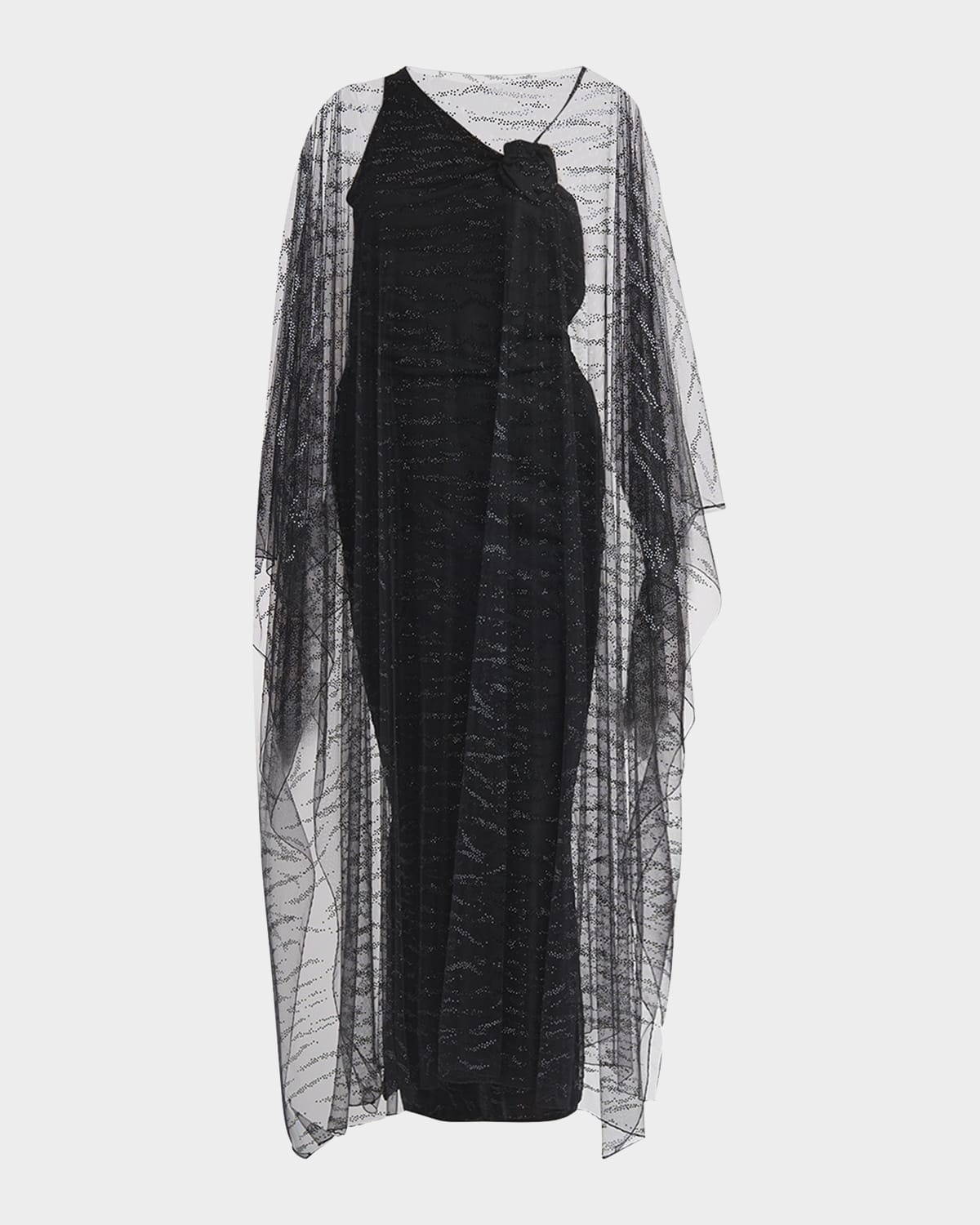 Crystal Embellished Sheer Long Cape - 1