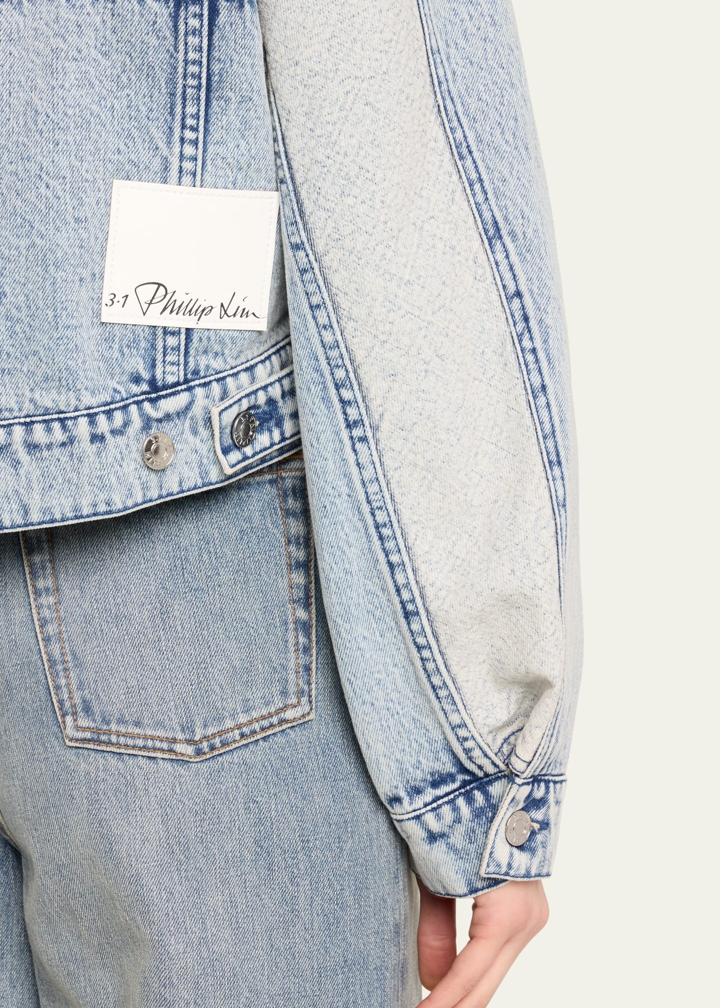 Collarless Denim Jacket - 5