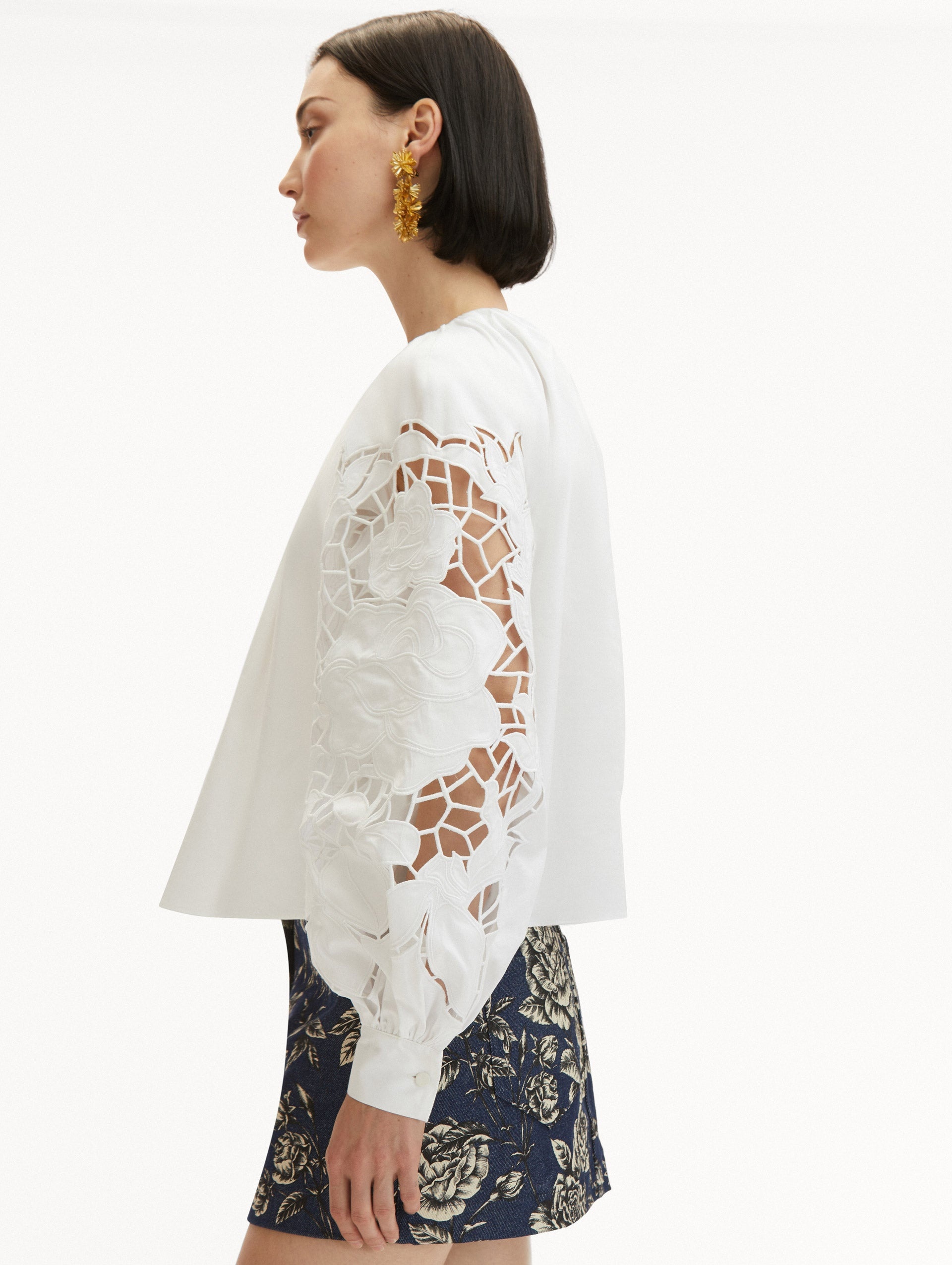 ENGLISH ROSE CUTOUT COTTON POPLIN BLOUSE - 6