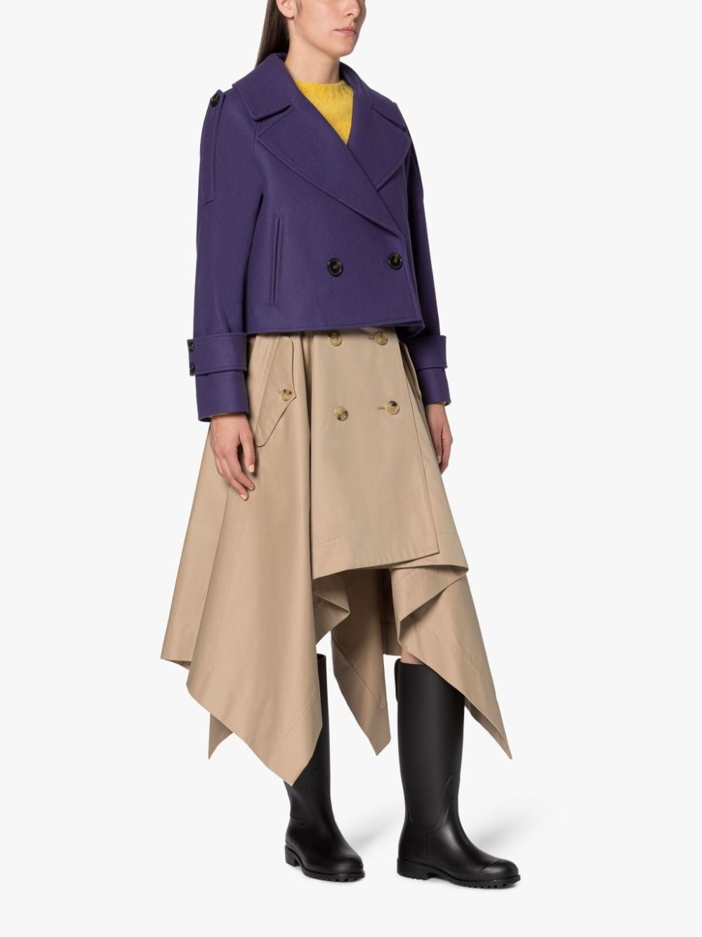 KIRSTEE PURPLE WOOL CROPPED PEA COAT - 2