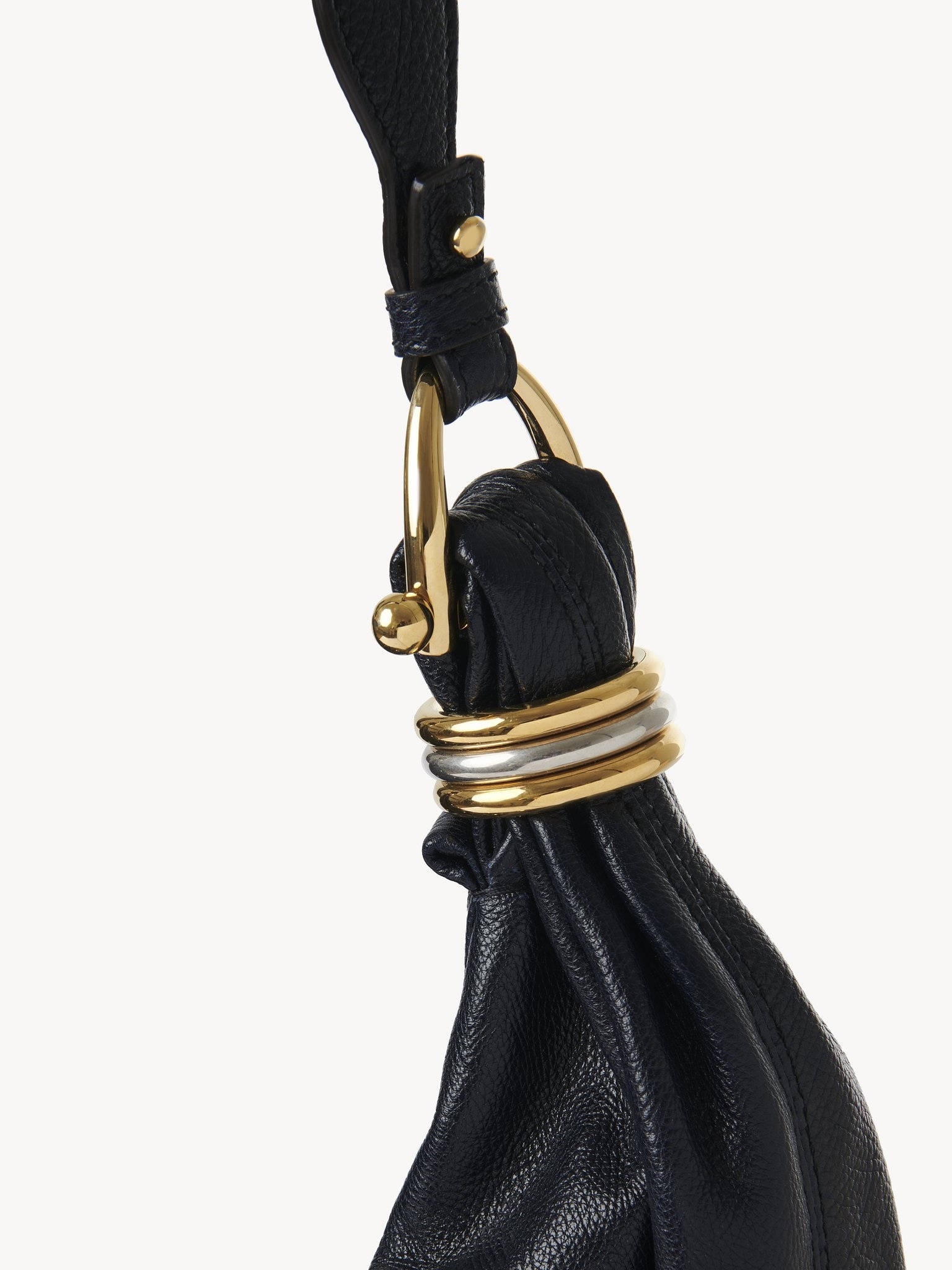 LARGE BRACELET HOBO BAG IN GRAINED LEATHER WITH STUDS - 7
