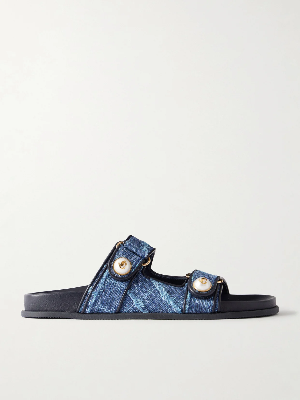 Fayence Embellished Frayed Denim Sandals - 1