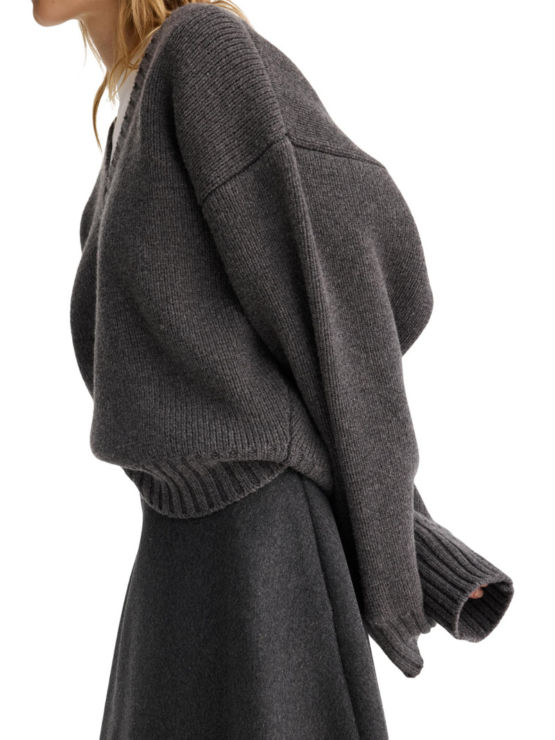 Women's Compact-Knit Wool V-Neck Sweater - Mid Grey Melange 7