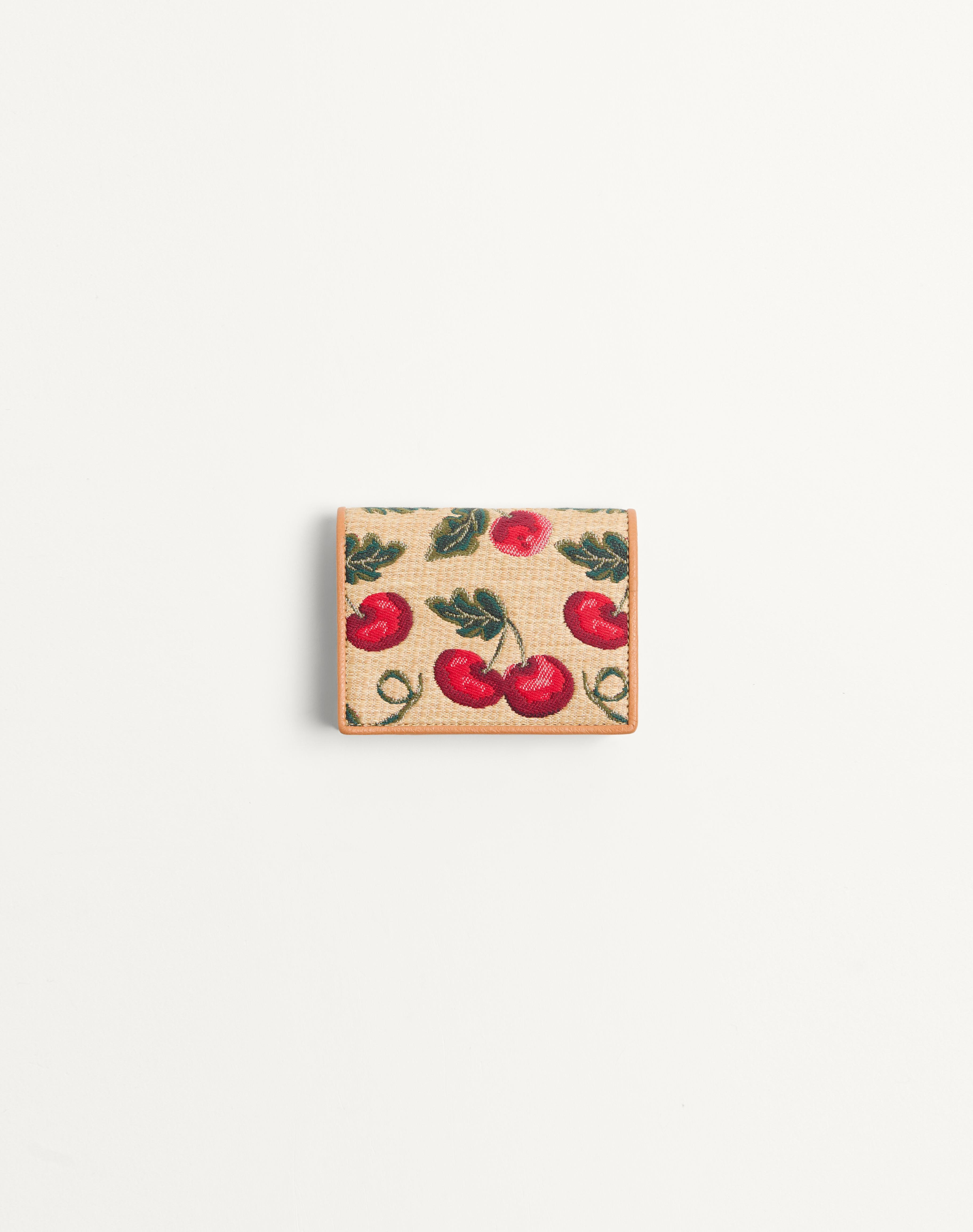 VLOGO SIGNATURE CHERRY JACQUARD RAFFIA WALLET - 3