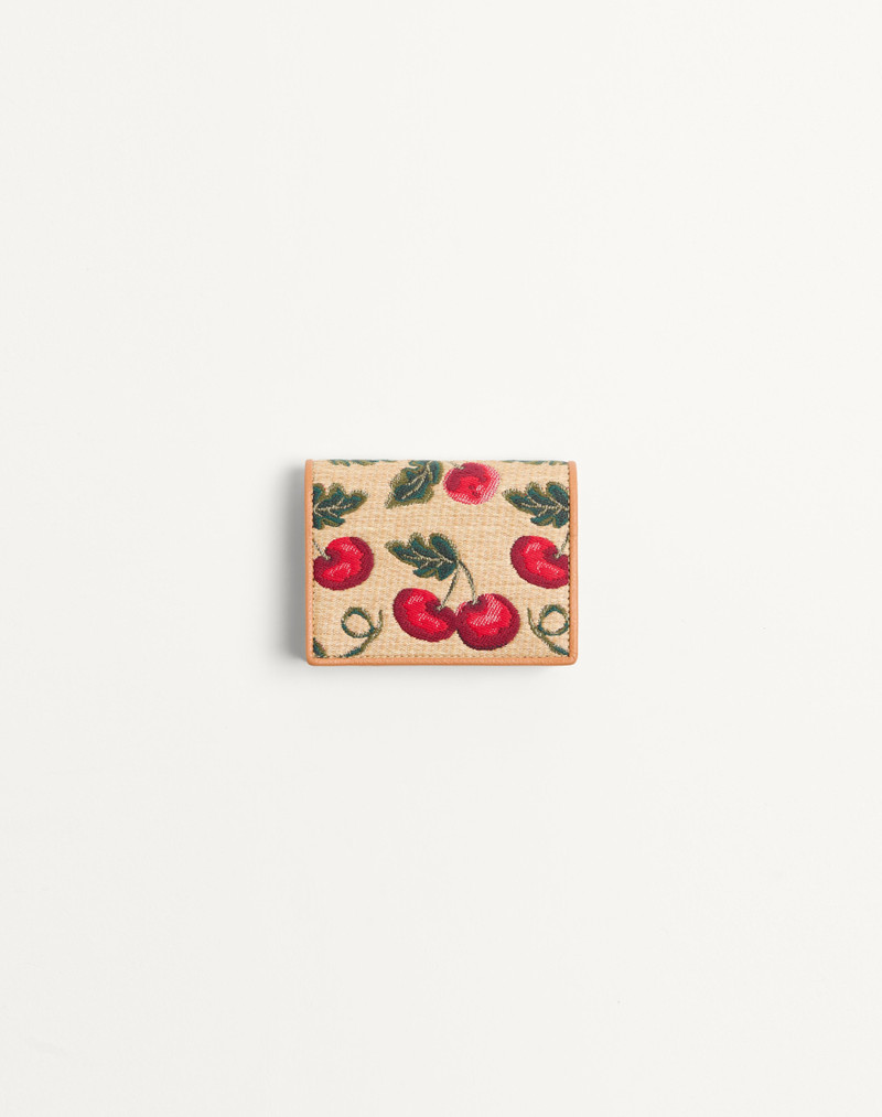 VLOGO SIGNATURE CHERRY JACQUARD RAFFIA WALLET 3