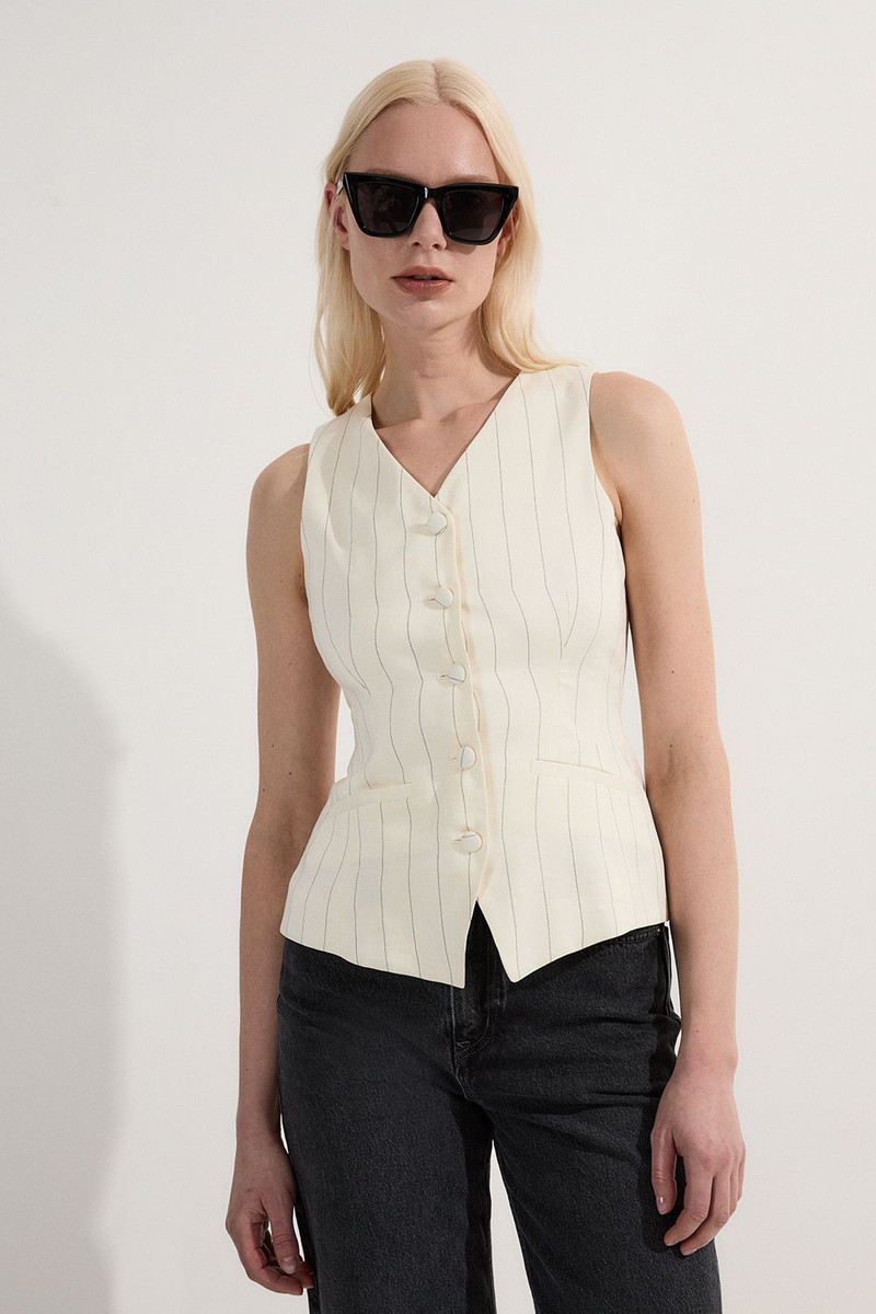 Premium Linen Viscose Pinstripe Tailored Waistcoat 1