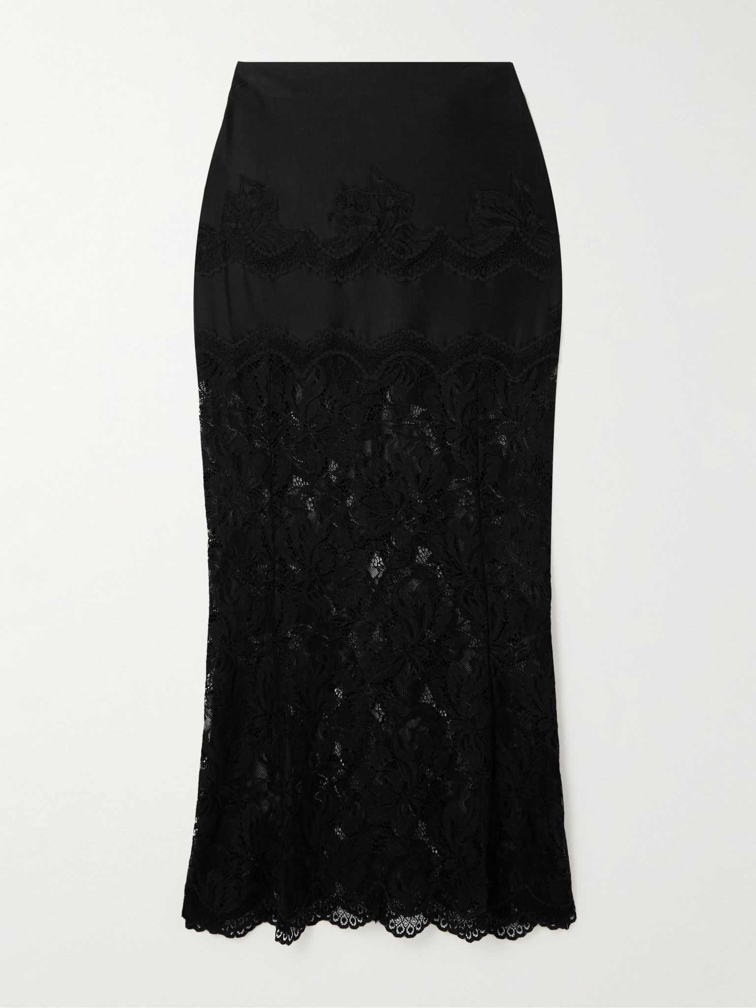 Scalloped satin and lace midi skirt Black - 1