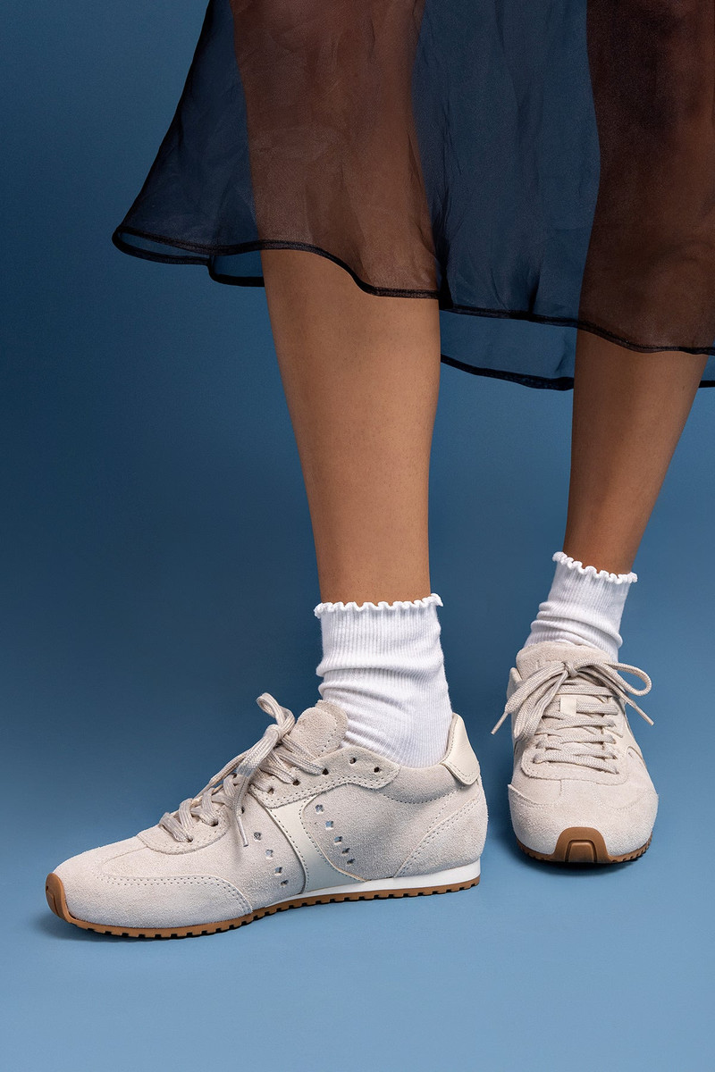 Stella Sneaker In Mushroom Grey Suede and Ivory Leather 3