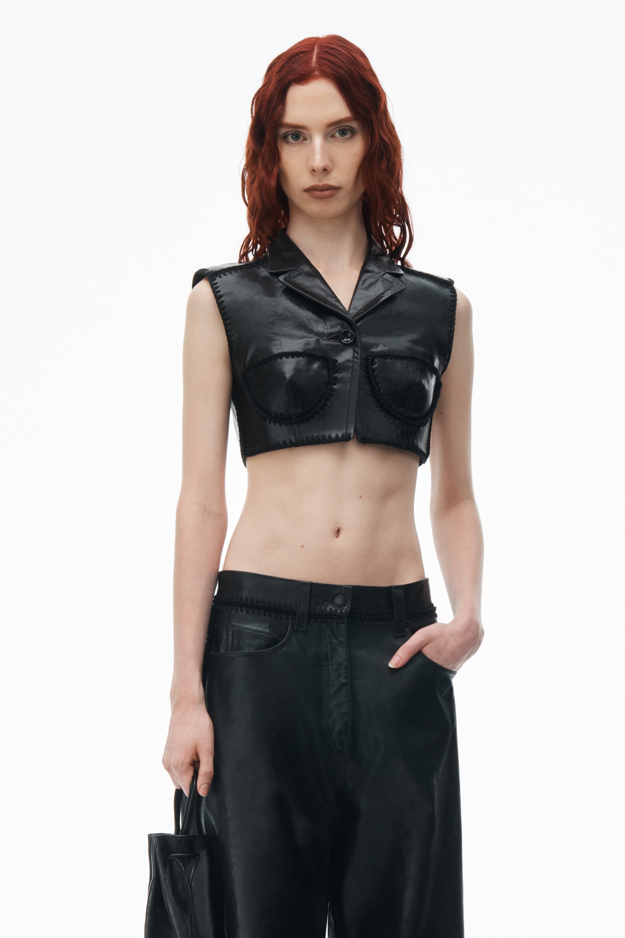 Alexander Wang Sleeveless Cropped Waistcoat in Leather