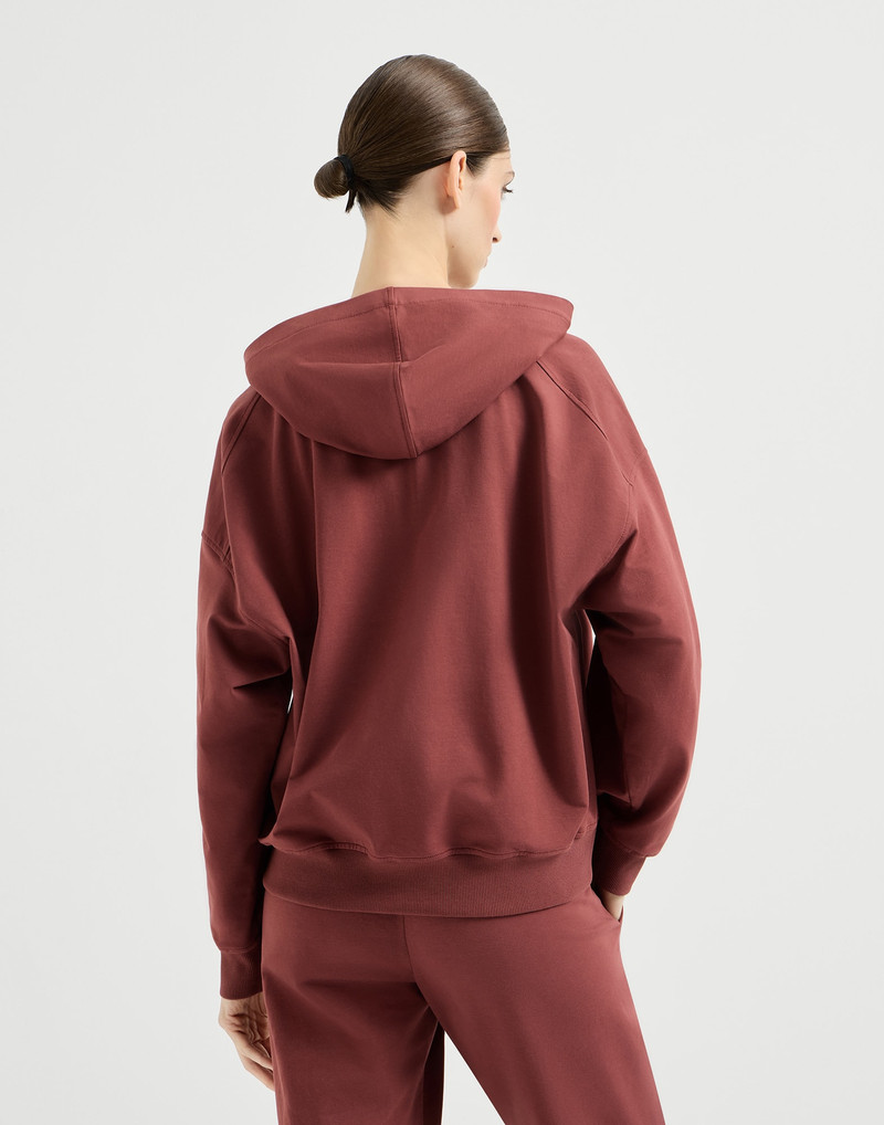 Stretch cotton lightweight French terry hooded sweatshirt with zipper and shiny trims 3