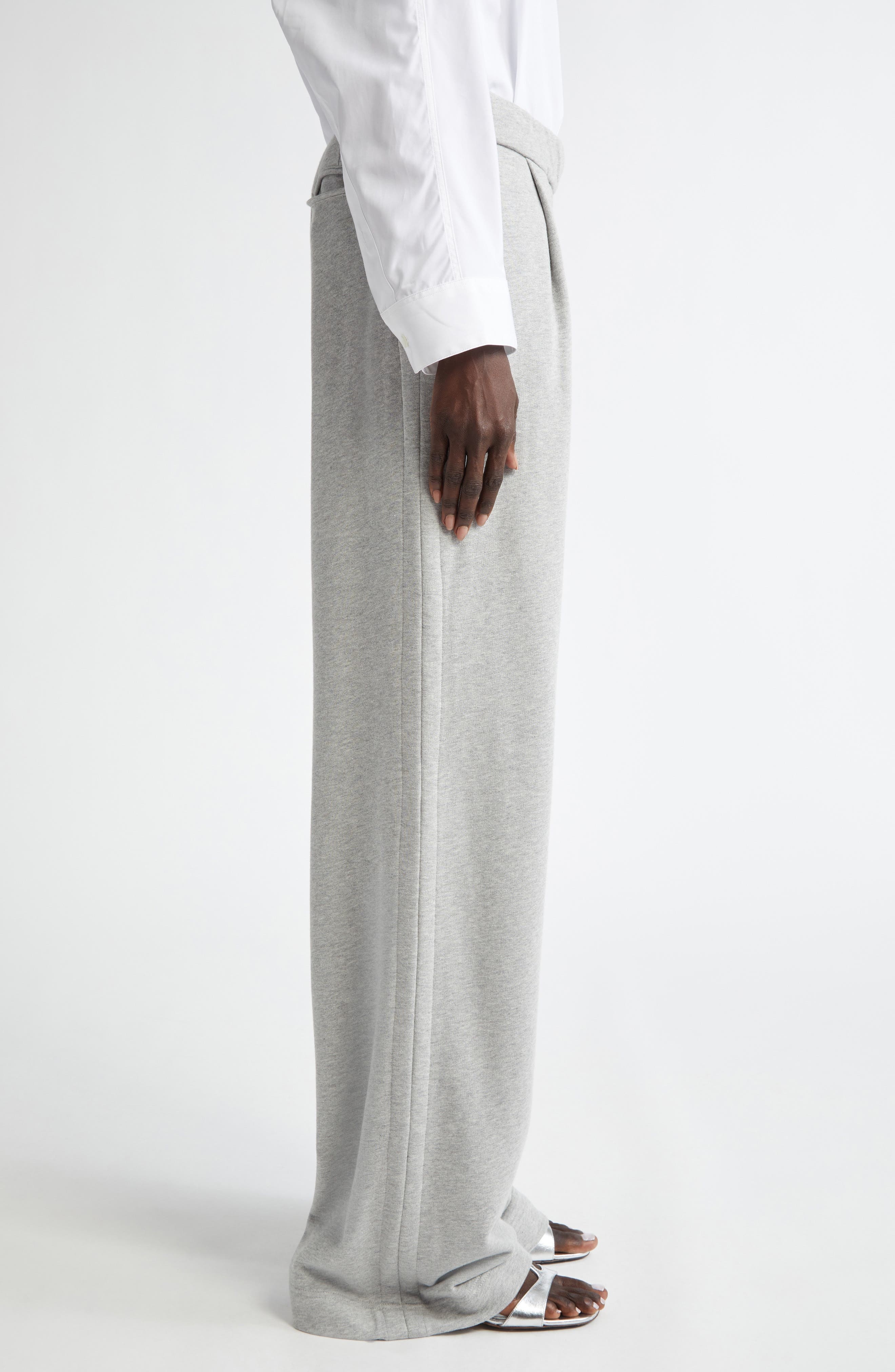 Dries Van Noten Hartia Pleated Cotton Wide Leg Sweatpants in Grey Melange at Nordstrom - 4