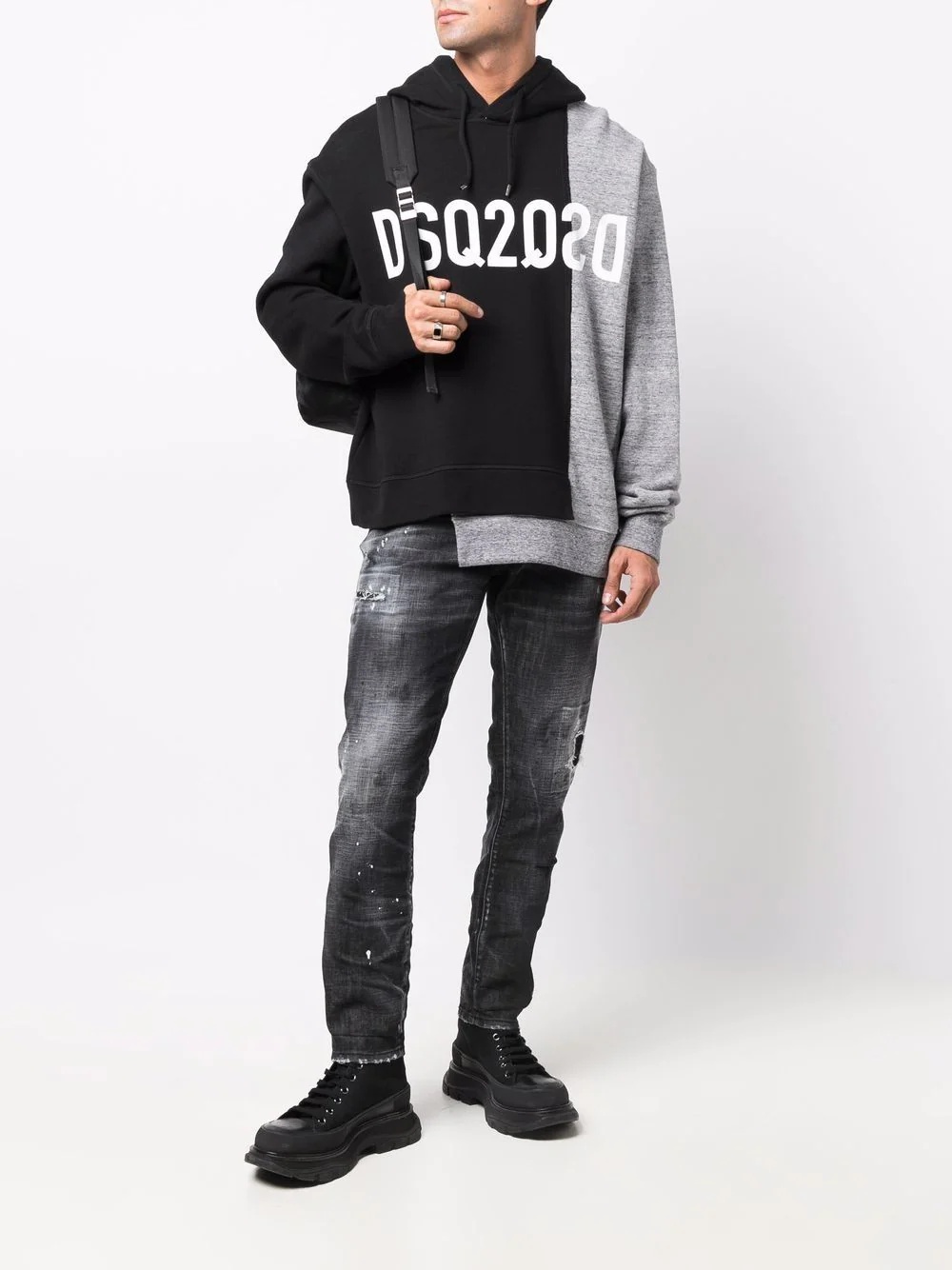 logo-print panelled hoodie - 2