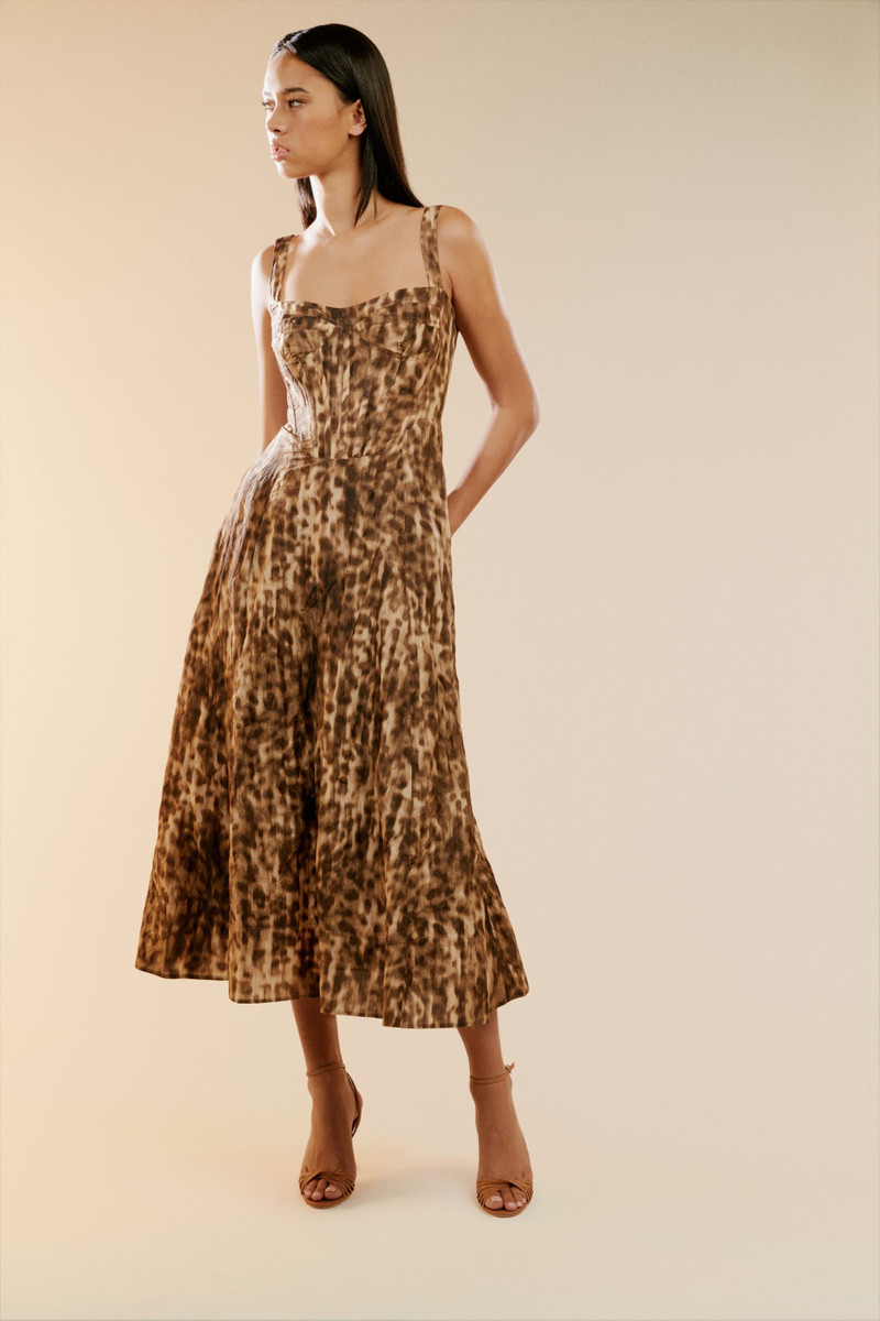 Lilah Corset Midi Dress In Leopard 1