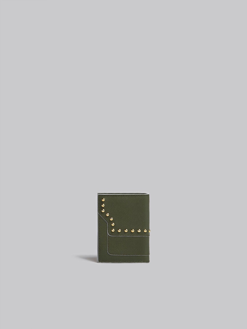 GREEN SAFFIANO LEATHER BI-FOLD WALLET WITH STUDS - 3