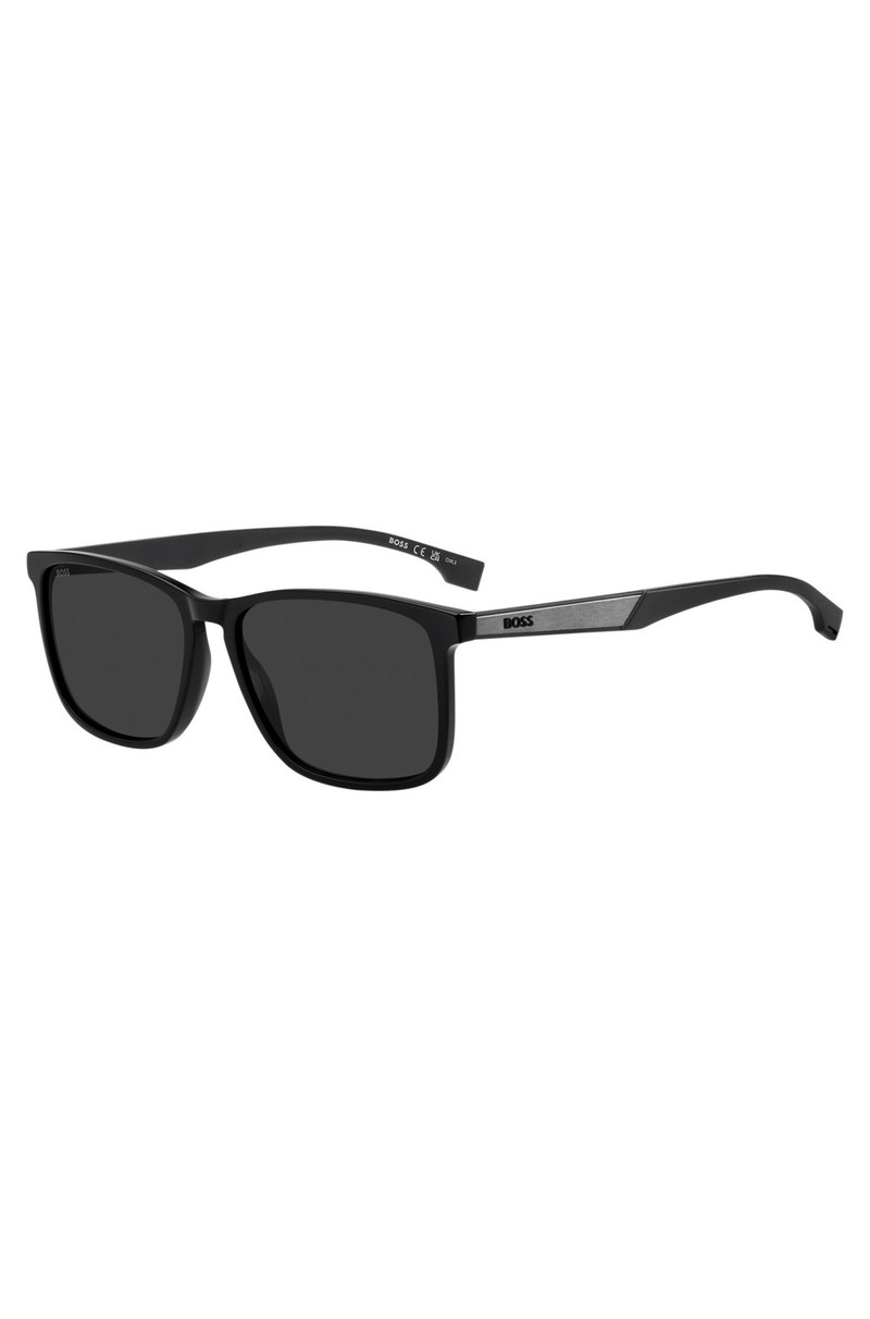 TEMPLE-LOGO SUNGLASSES IN BLACK ACETATE 1