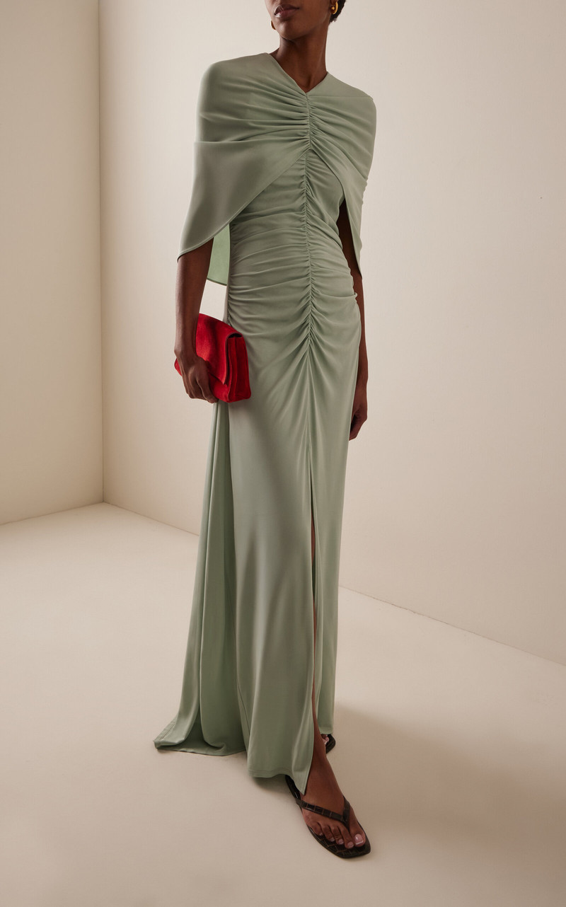 KALLMEYER Matilda Ruched Jersey Cape Gown green outlook
