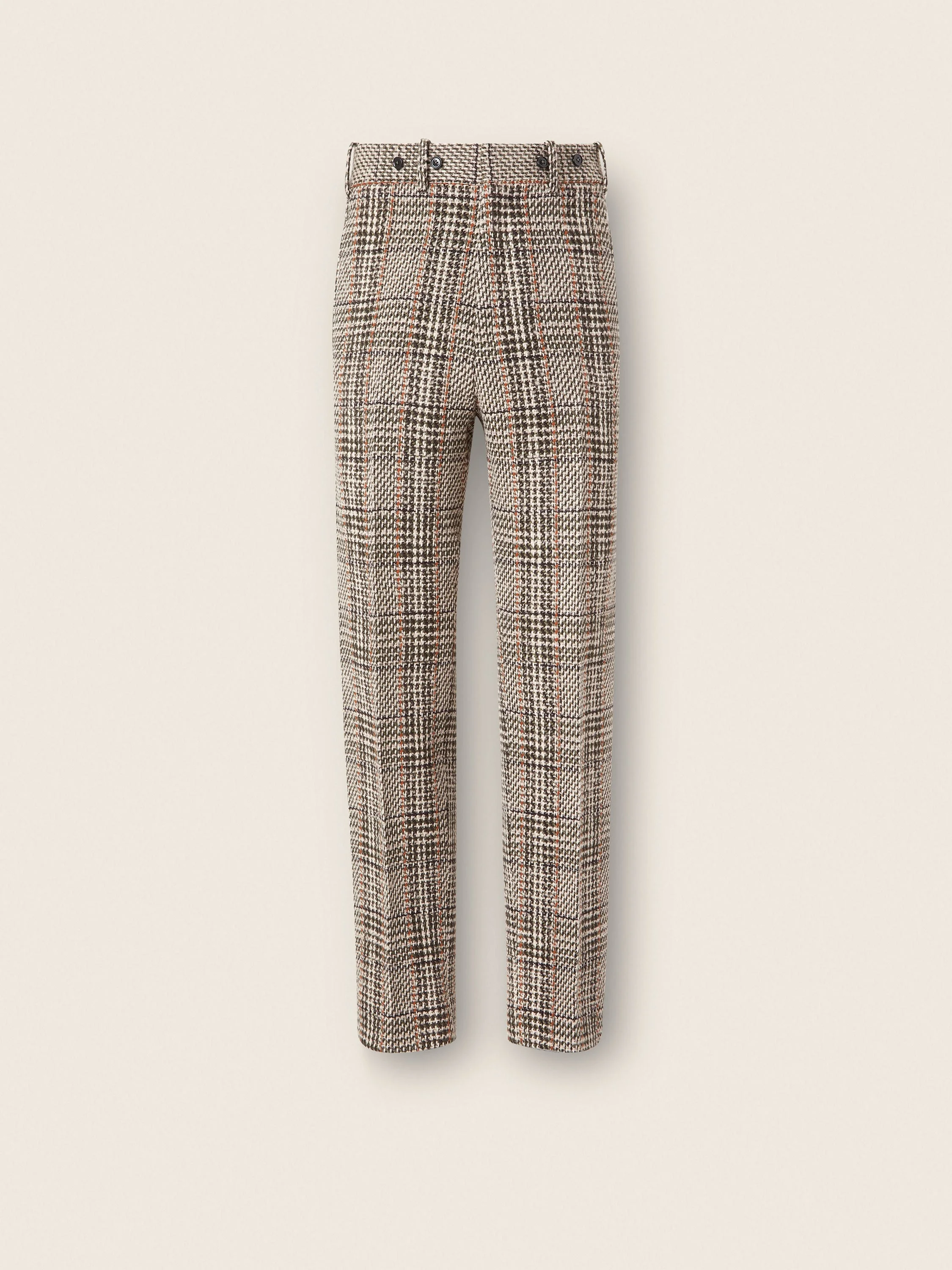 BEIGE OLIVE GREEN AND REDDISH BROWN WOOL AND PAPER YARN BLEND PANTS - 1