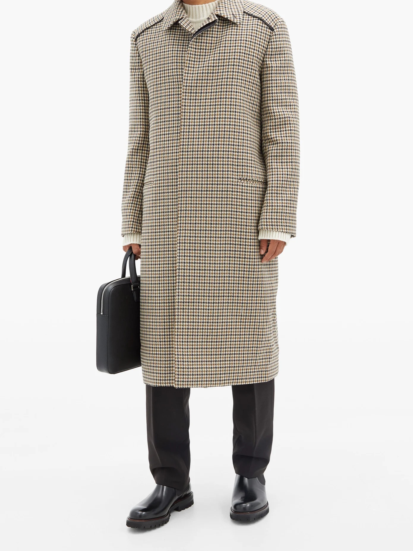 Single-breasted houndstooth-check wool overcoat - 6