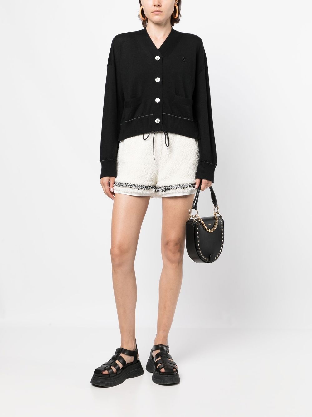 tweed contrast-trim drawstring shorts - 2