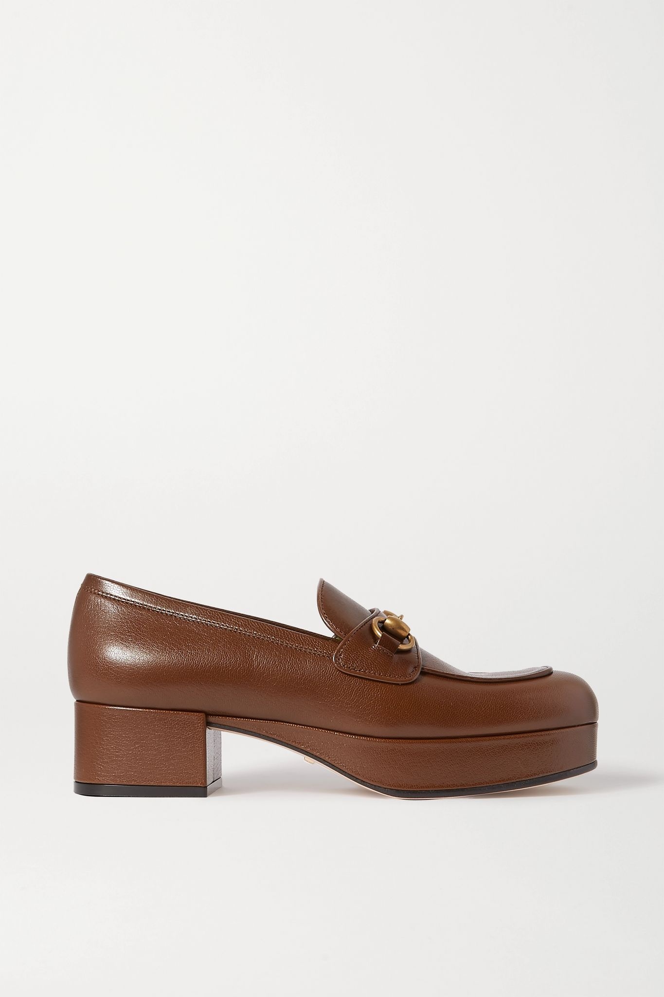 Houdan horsebit-detailed textured-leather platform pumps - 1