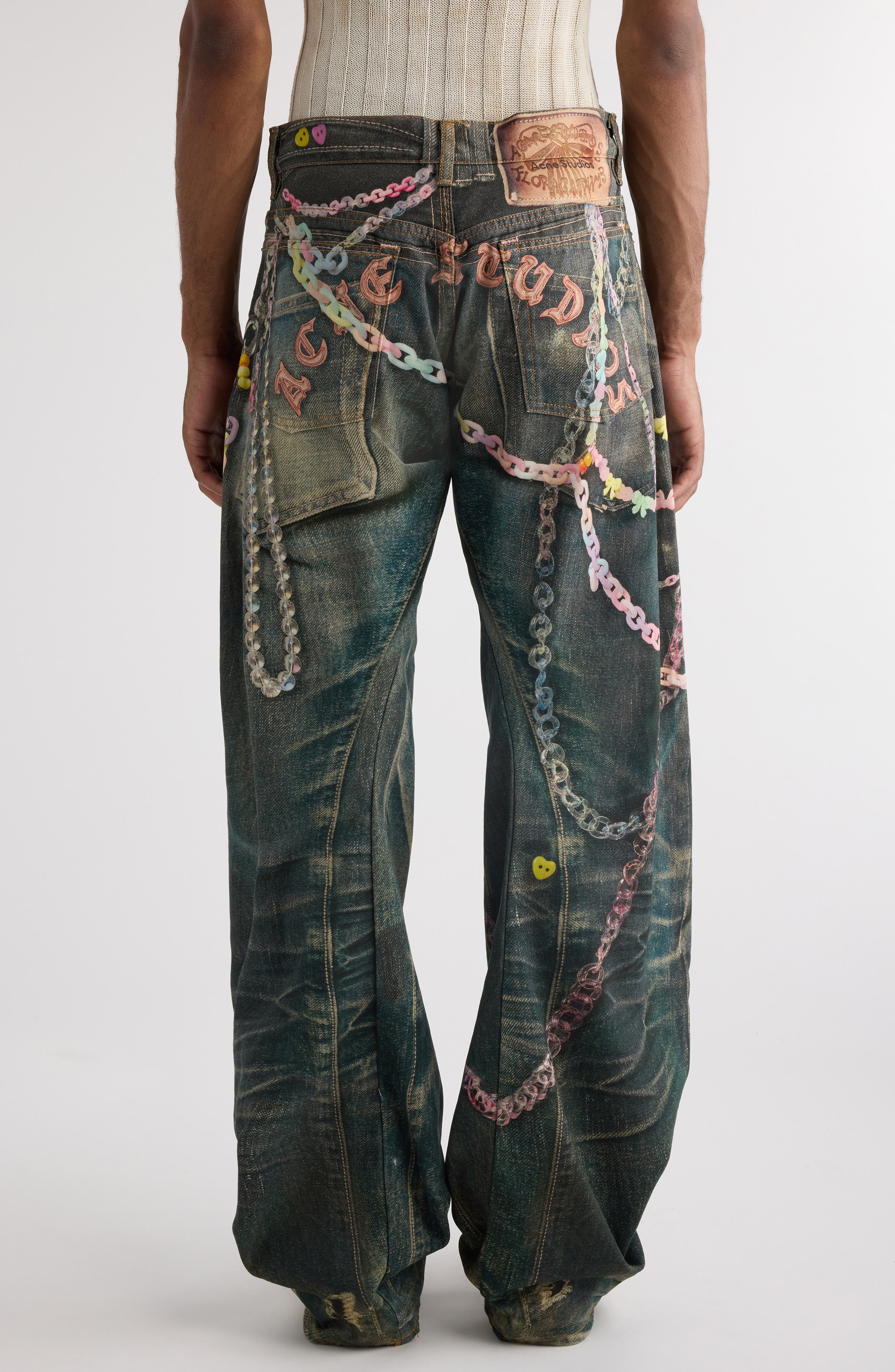 Acne Studios Trompe L'Oeil Baggy Wide Leg Cotton Canvas Pants in Mid Blue at Nordstrom - 3