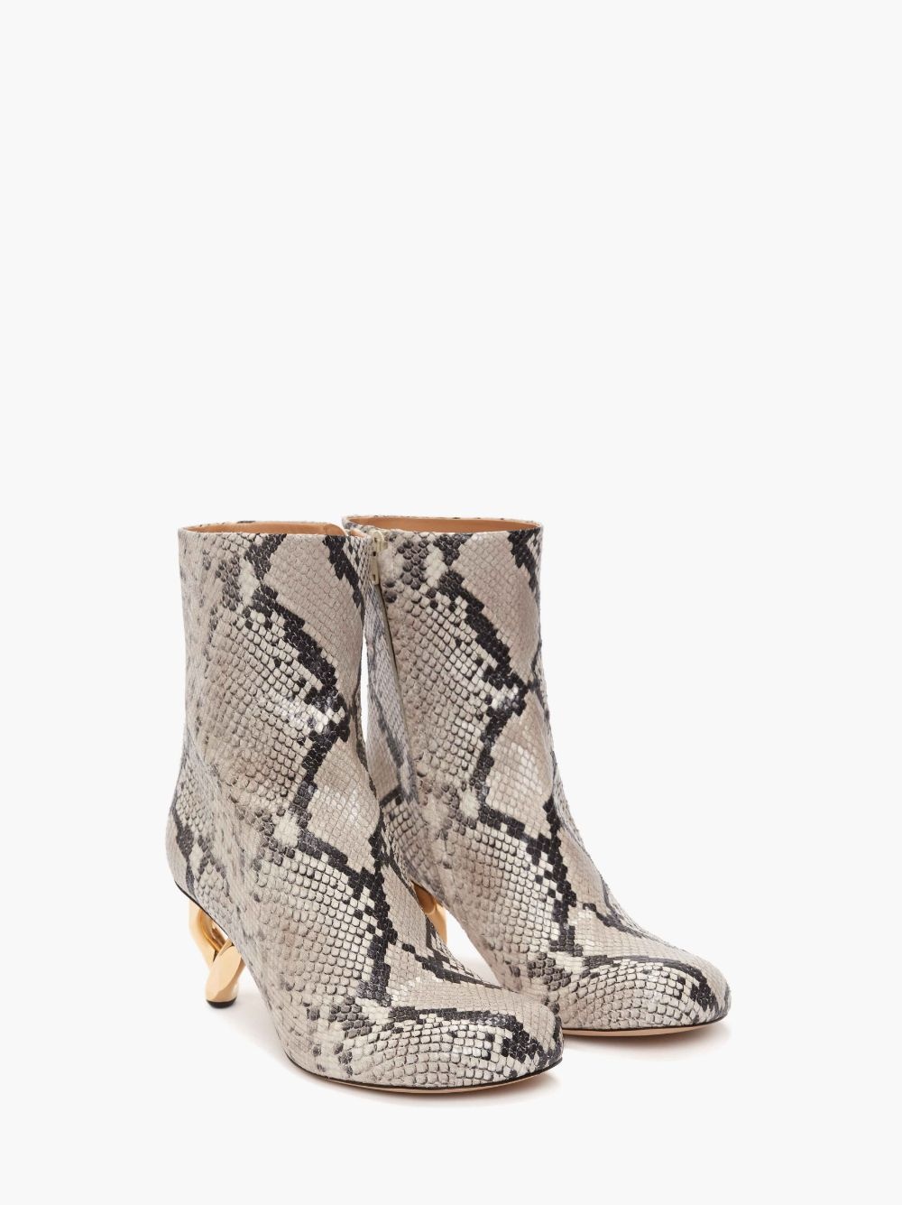 CHAIN HEEL LEATHER ANKLE BOOTS - 2