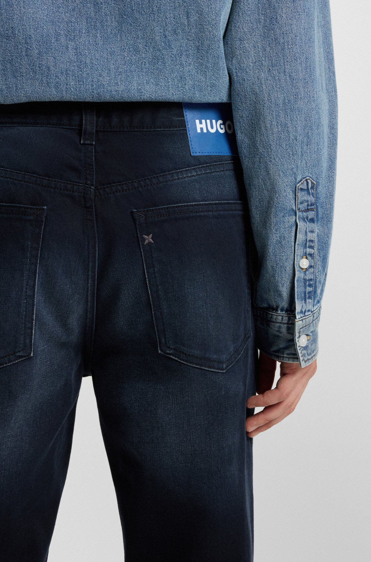SLIM-FIT JEANS IN BLUE-BLACK STRETCH DENIM - 5