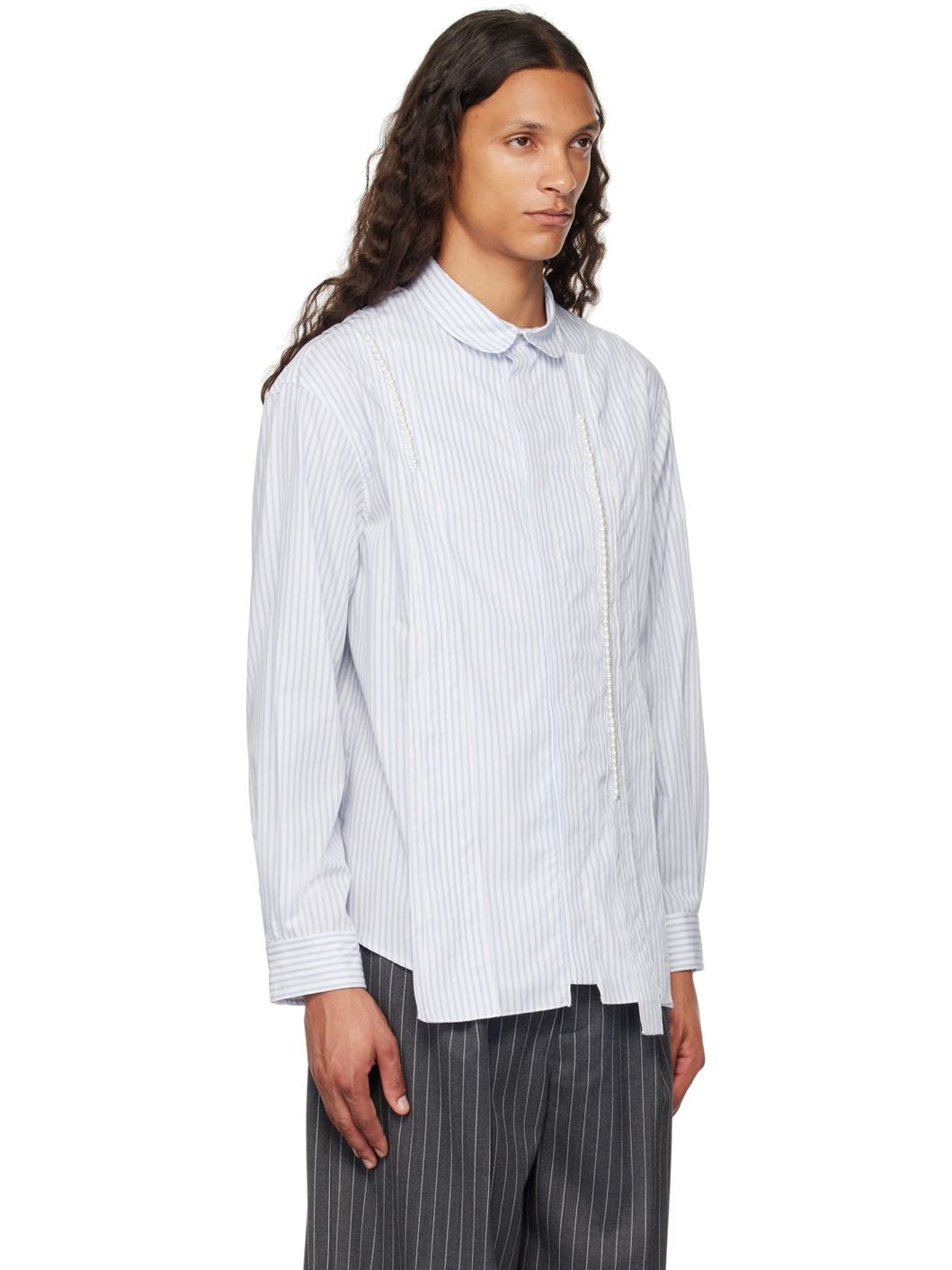 Blue & White Beaded Inverted Seam Shirt - 2