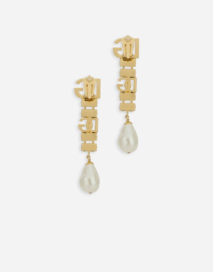 Drop earrings with pearls, rhinestones and DG logo - 3