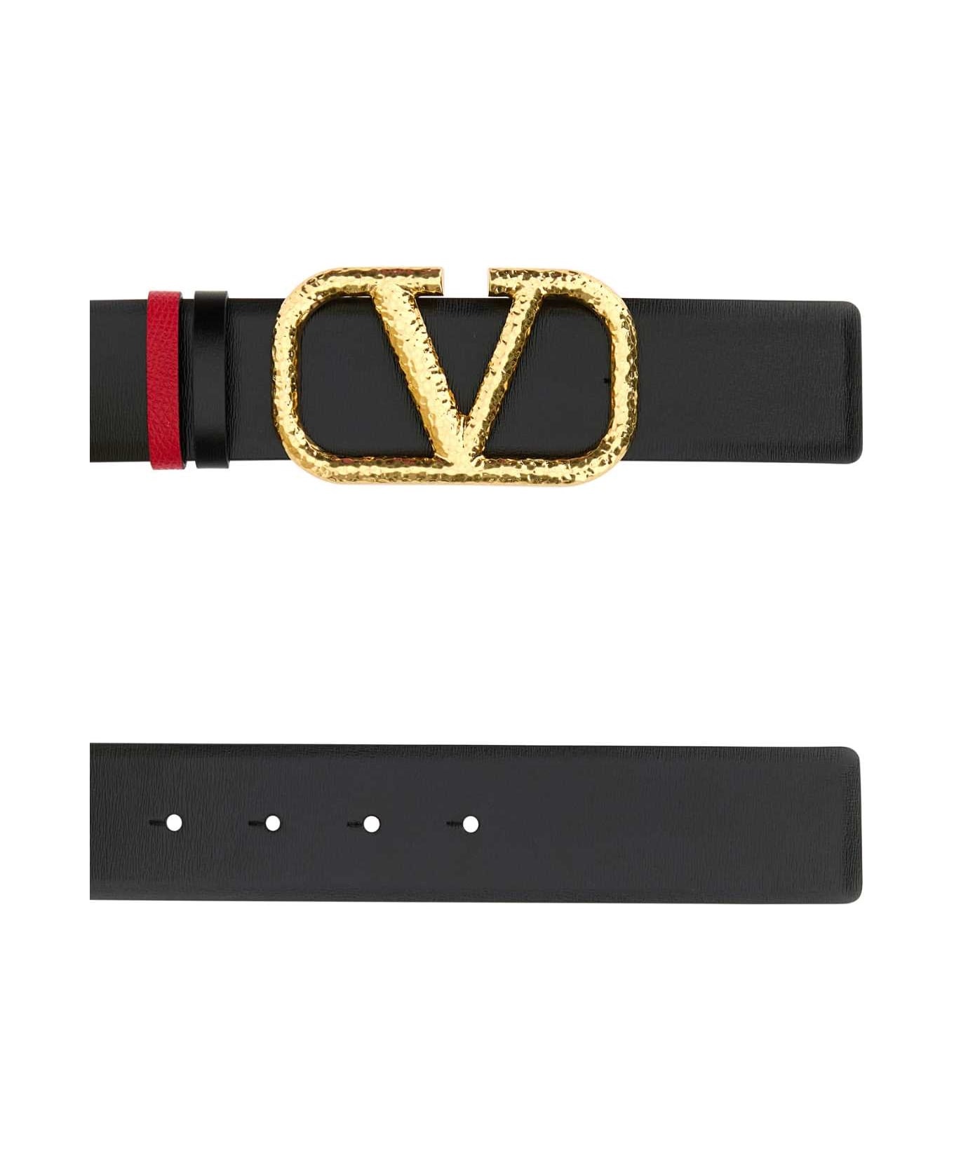 Black Leather Vlogo Reversible Belt - 1