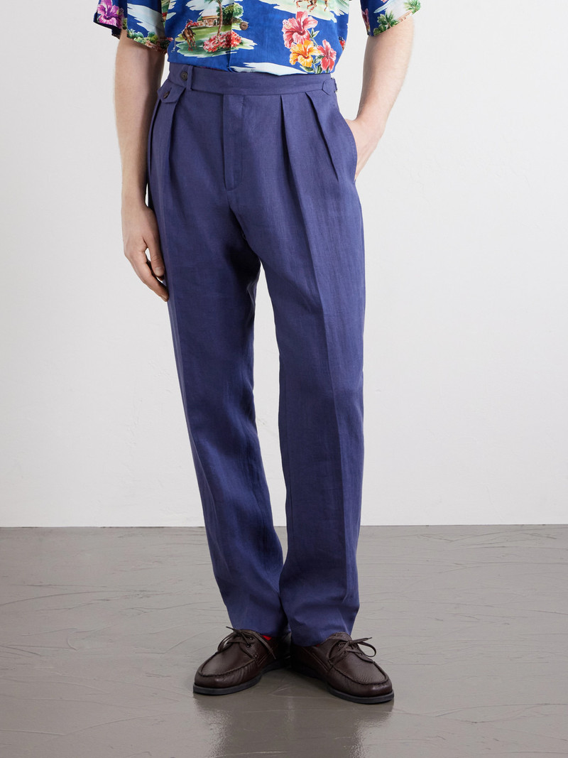 Straight-Leg Pleated Linen Suit Trousers 3