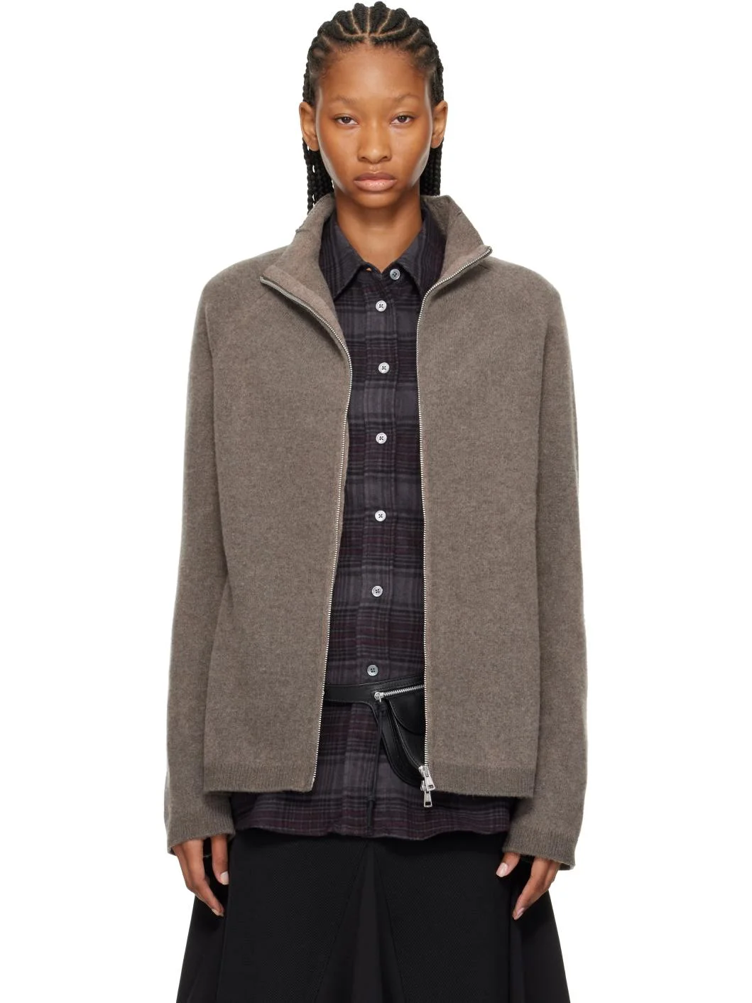 Taupe Dash Zip Sweater - 1