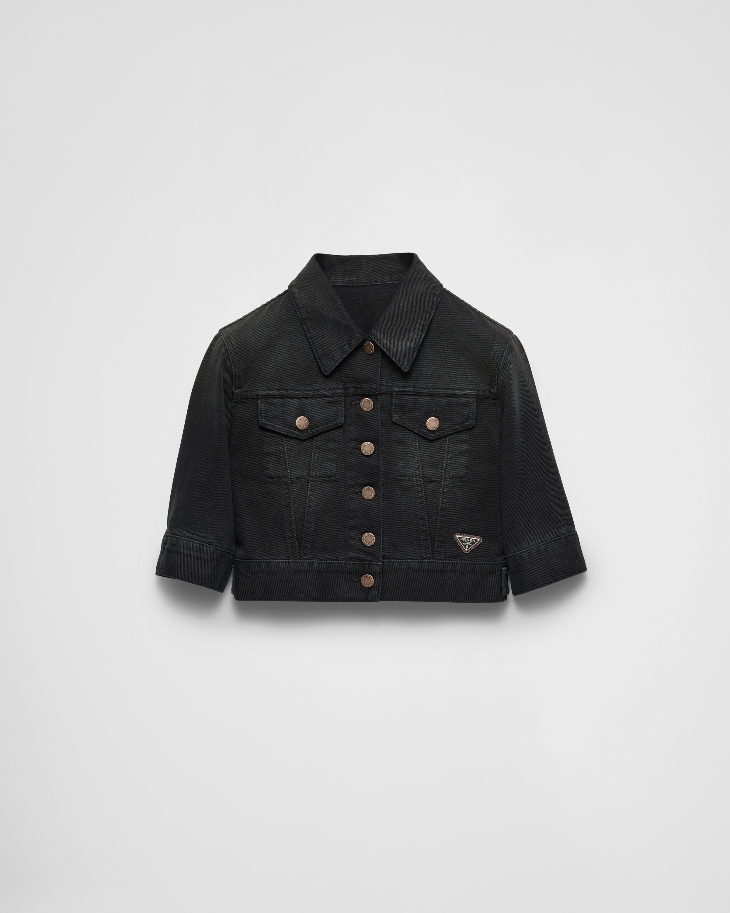 Cropped denim blouson jacket - 1