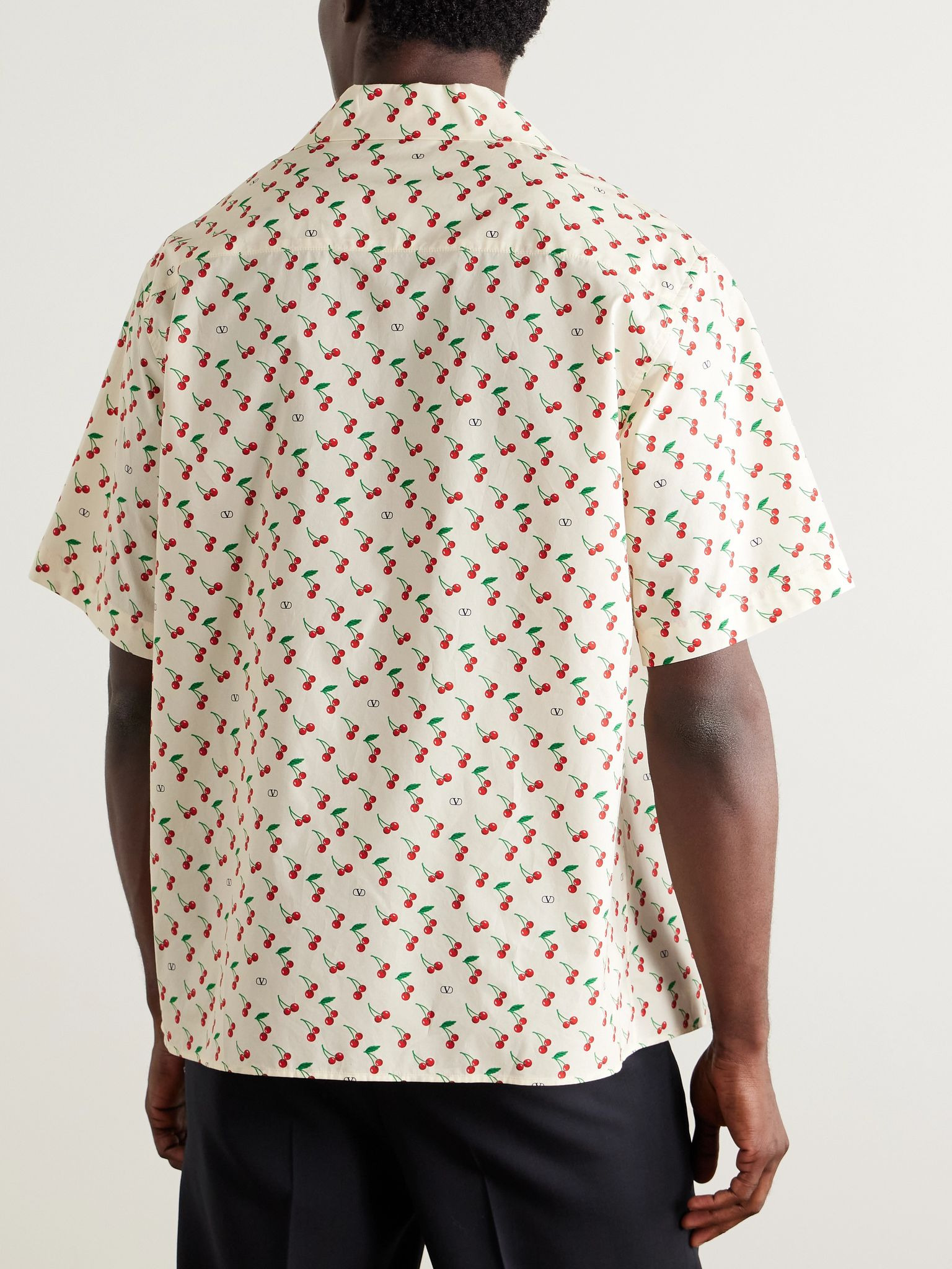 Camp-Collar Printed Cotton-Poplin Shirt Cream - 3