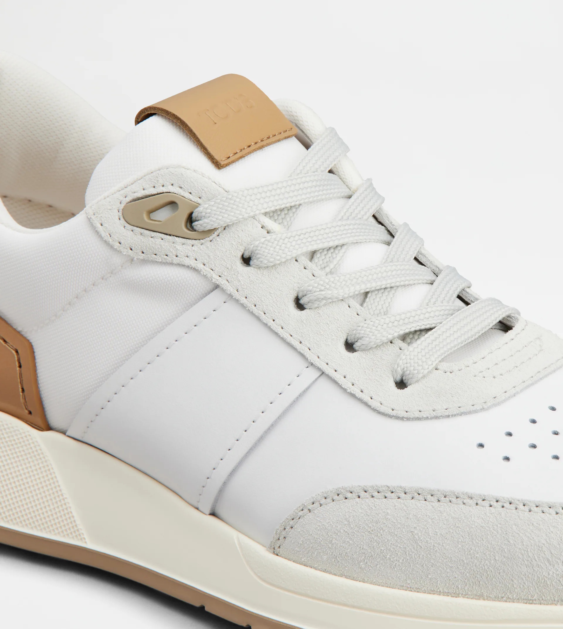 SNEAKERS IN LEATHER AND TECHNICAL FABRIC - WHITE, BROWN - 5