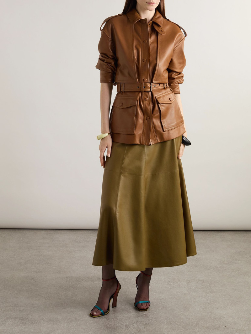 SAINT LAURENT Belted leather jacket Brown outlook