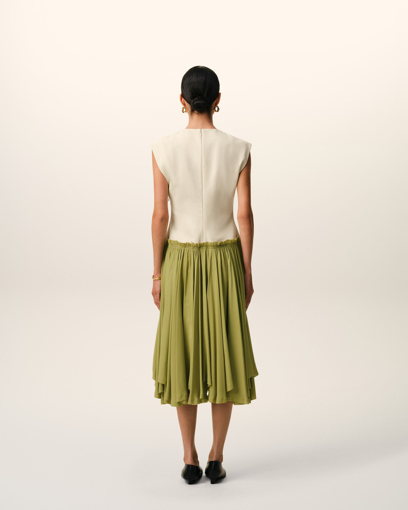 WHITE AND GREEN BICOLOR NEW WOOL MIDI DRESS 5
