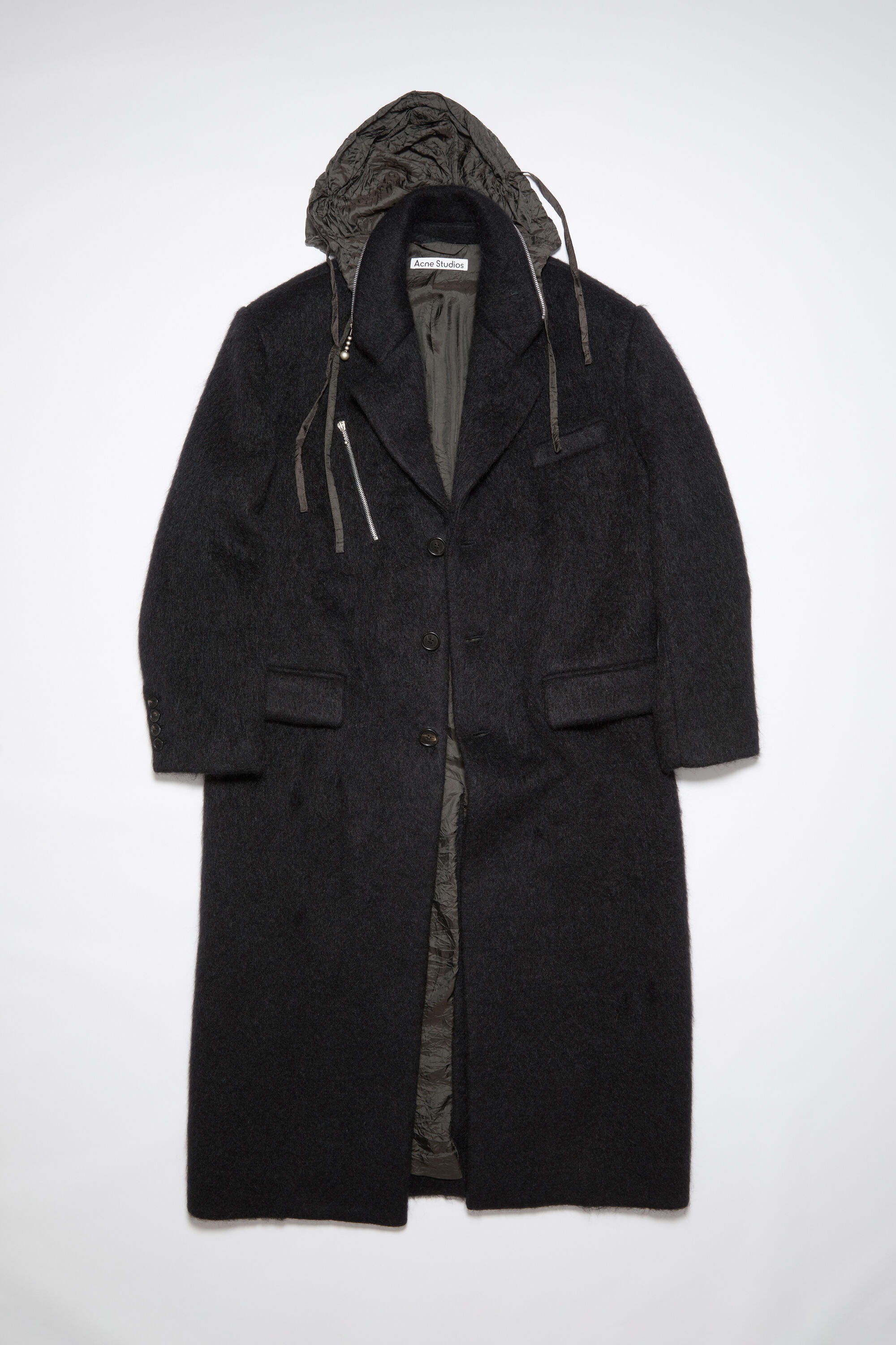 Single-breasted hooded coat - Black - 7