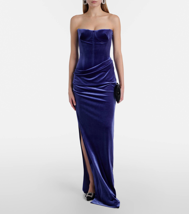 ALEX PERRY Draped velvet bustier gown outlook