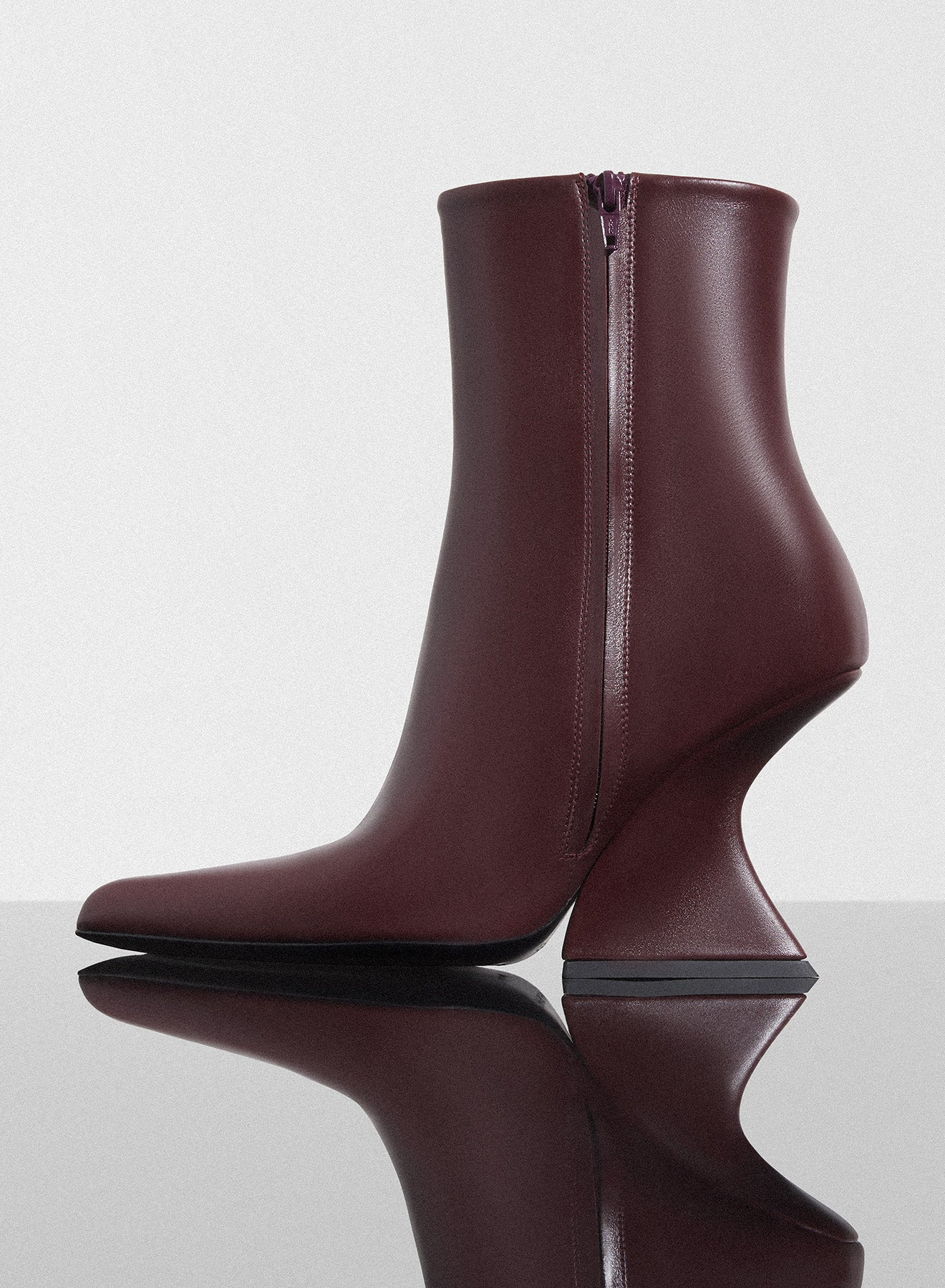 burgundy curved heel ankle boots - 2
