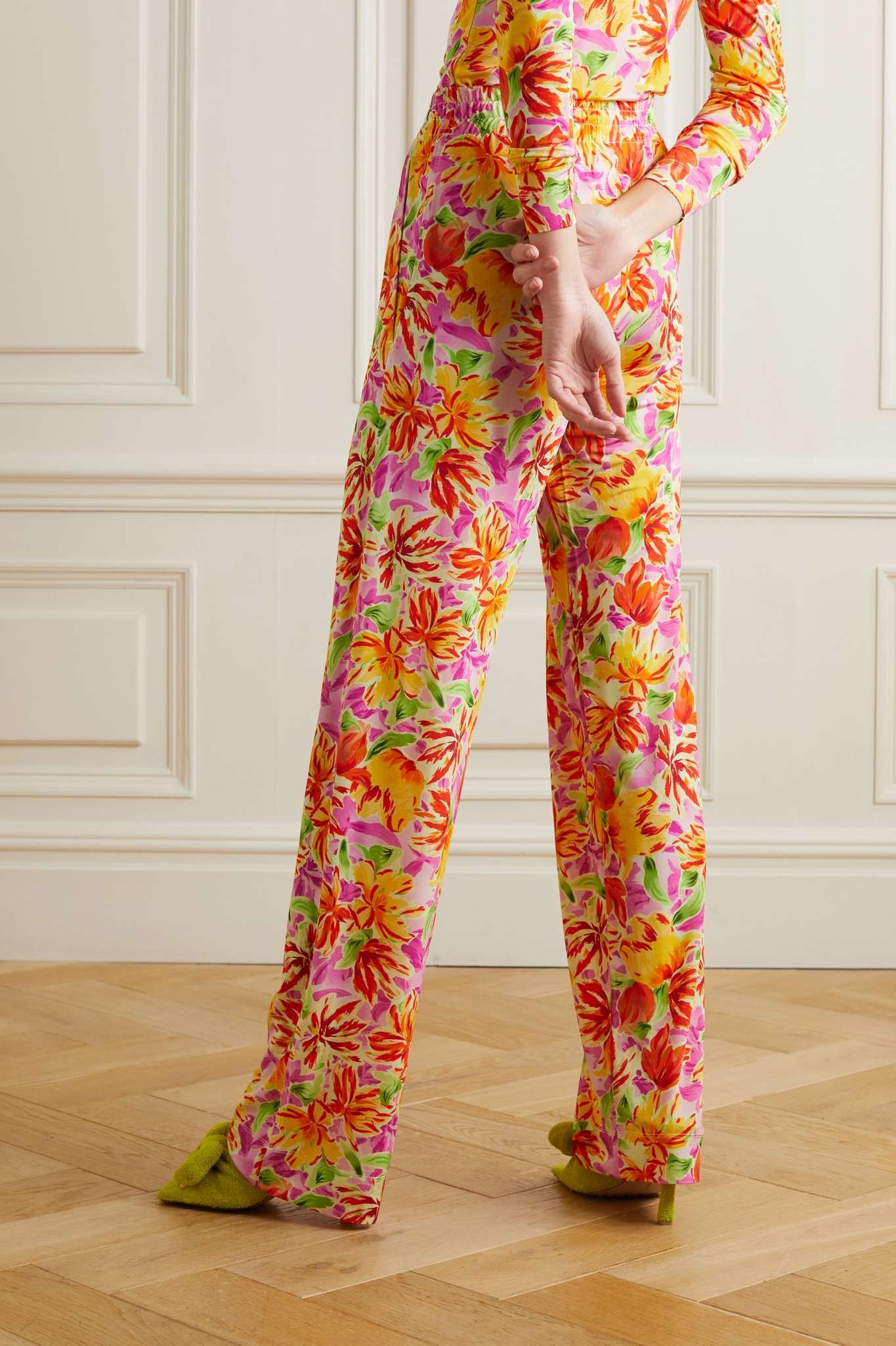 Floral-print stretch-jersey straight-leg pants - 3