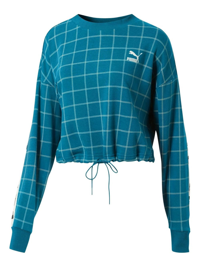 grid-pattern drawstring-hem sweatshirt 1