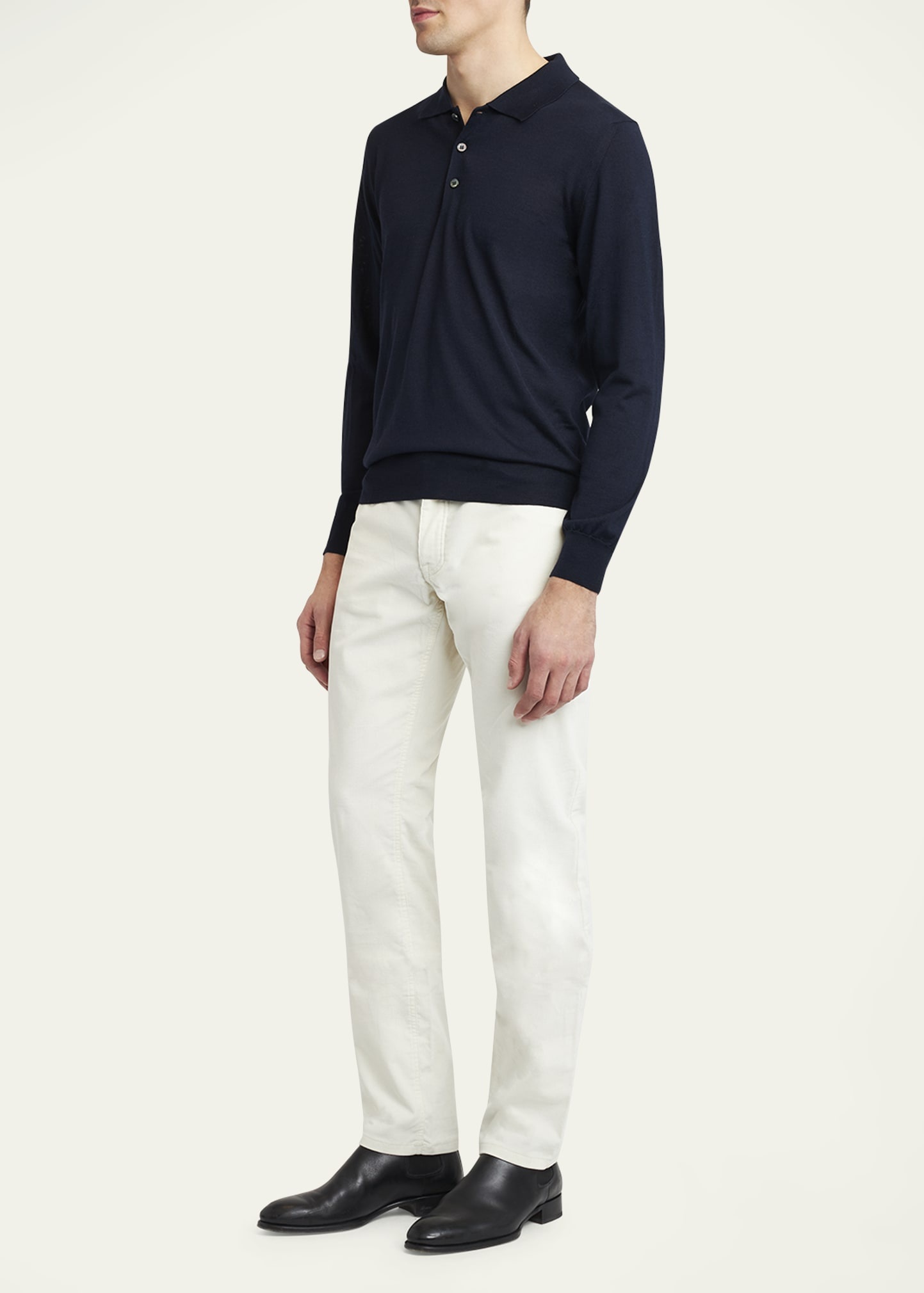 Men's Wool/Cashmere-Blend Long-Sleeve Polo Shirt - 2