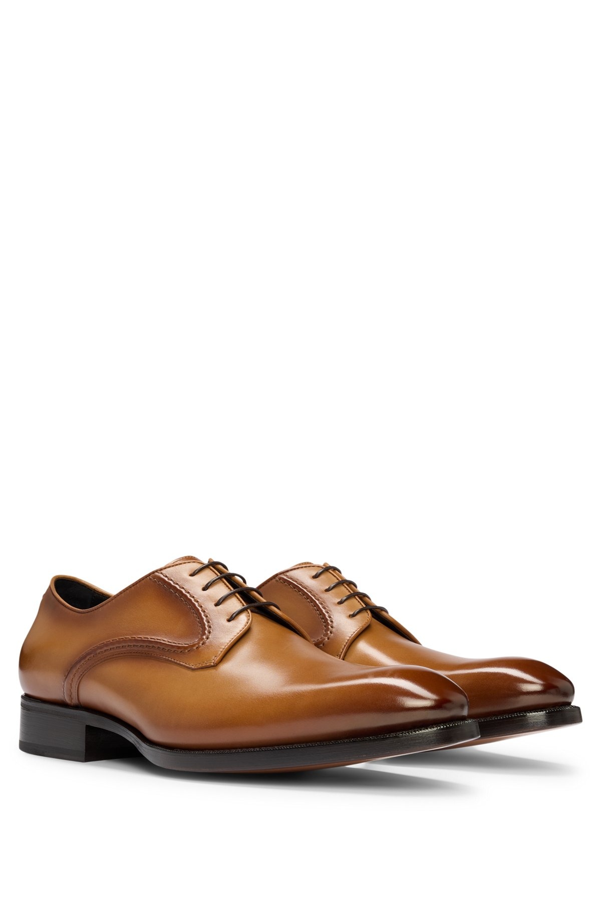 BURNISHED-LEATHER DERBY SHOES WITH PIPED DETAILS - 2