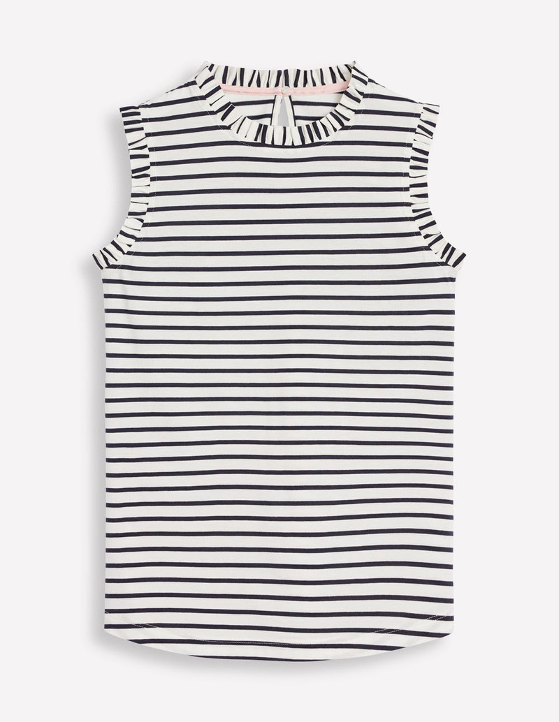 Supersoft Frill Detail Vest-Ivory, Navy Stripe 1
